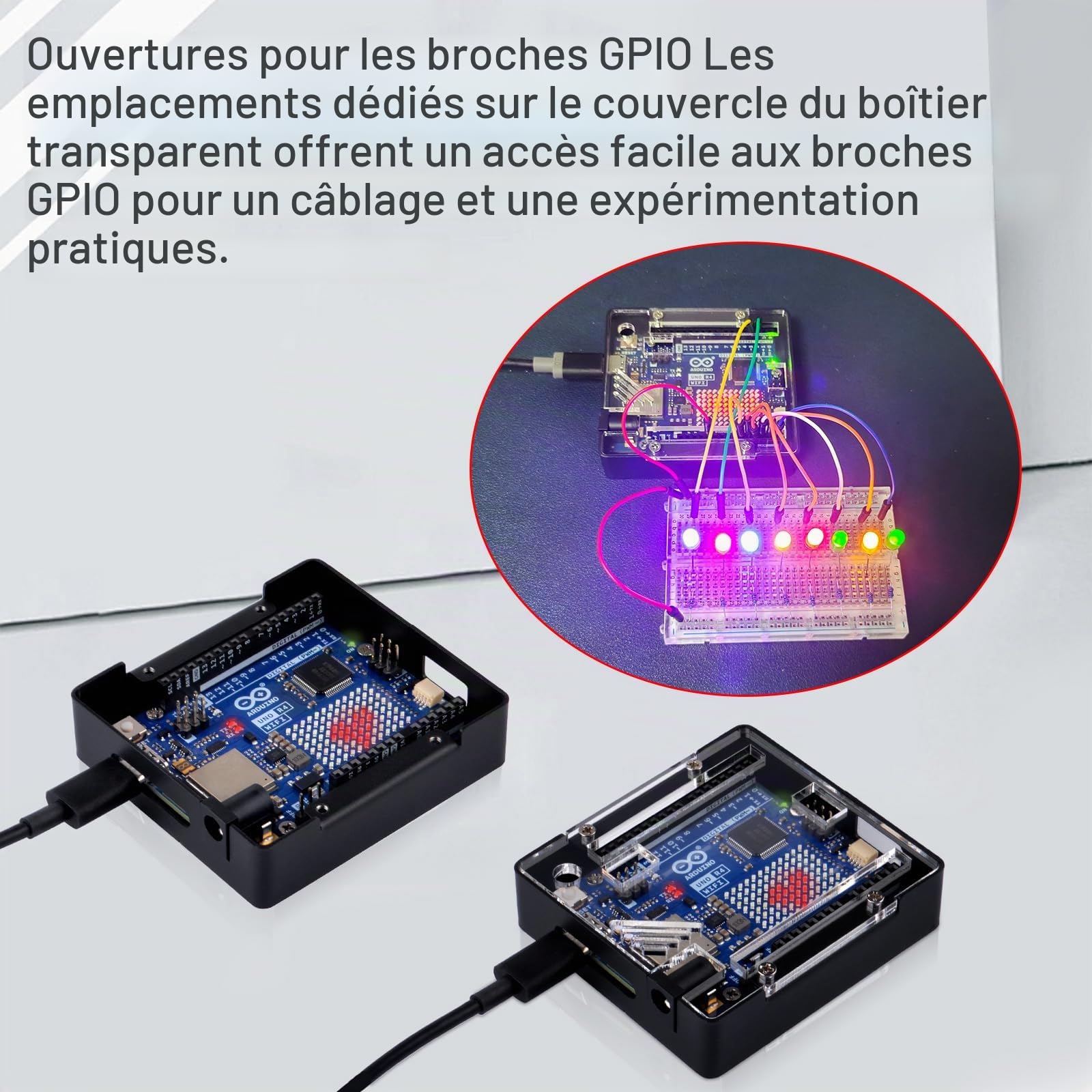 GeeekPi Kit de démarrage étudiant pour Arduino UNO R4 WiFi, avec Carte Officielle UNO R4 WiFi, Boîtier en métal avec Couvercle en Acrylique Transparent, Platine d'essai 400 Trous, USB-C Câble