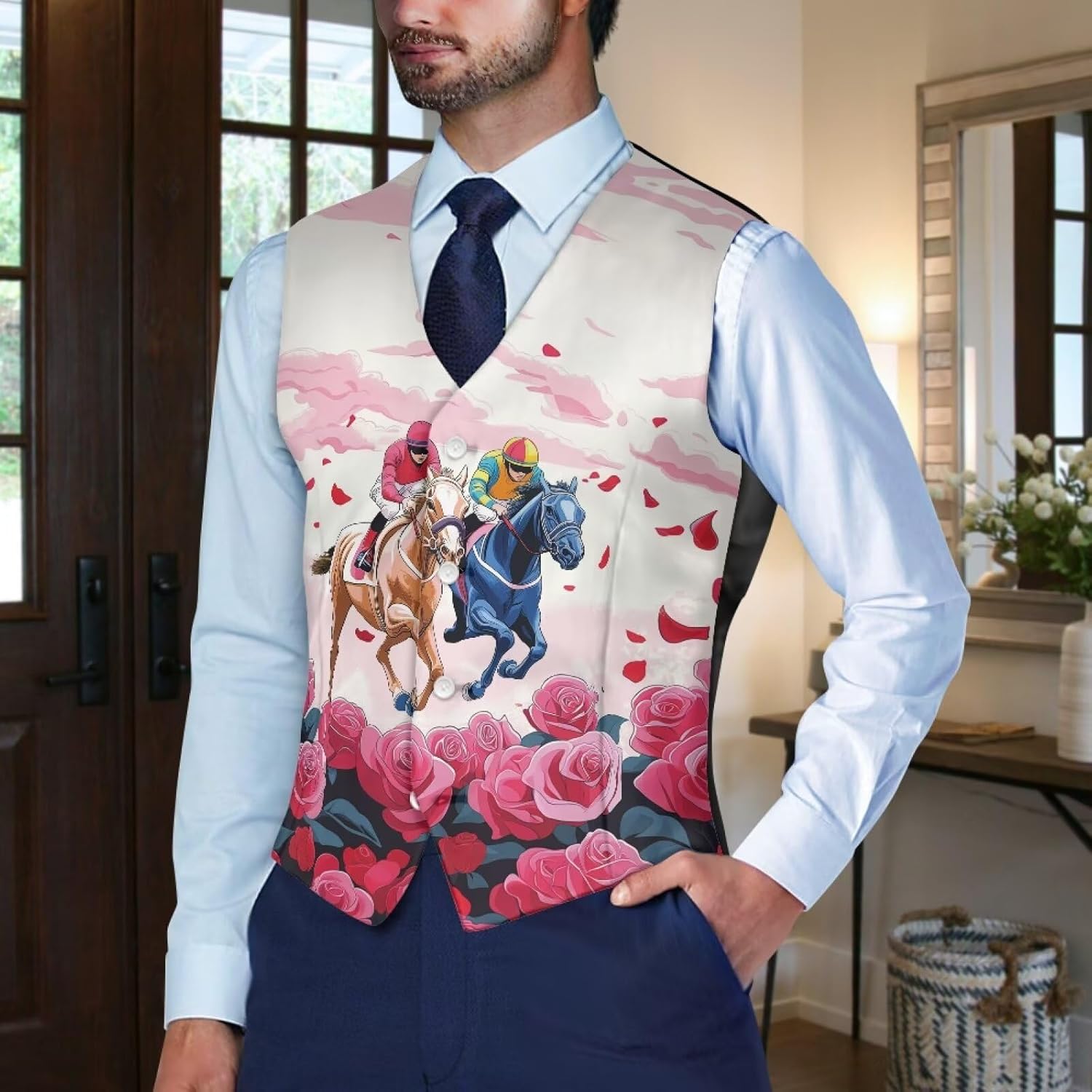 Sleeveless Suit Vest for Men Slim Fit V Neck Dress Vest Casual Trendy Waistcoat with Four Buttons for Party Prom