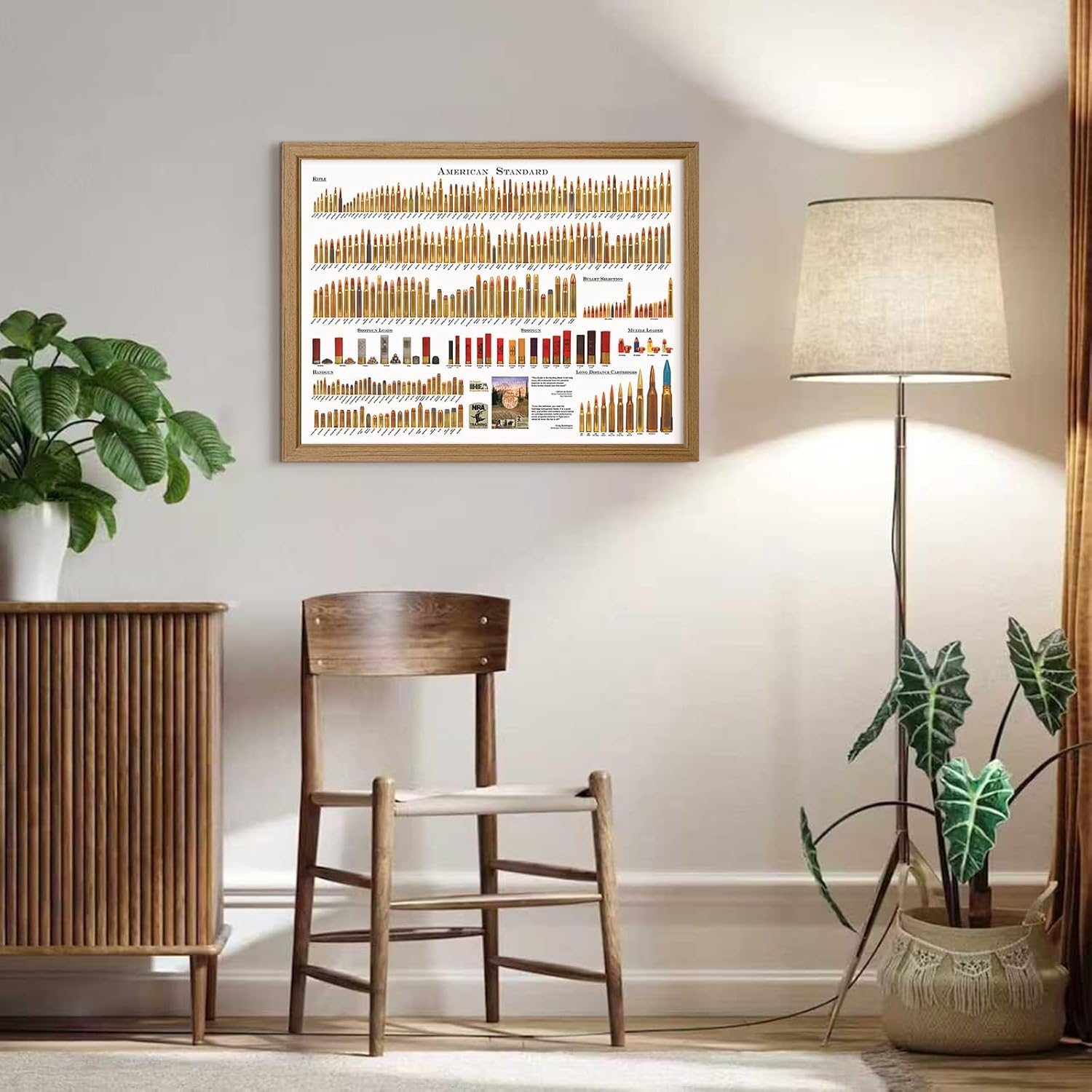 American Bullets Wall Art Bullet Chart Poster Canvas Art Prints for Home Room Decor 16x24 Inch Wood Framed Set of 1