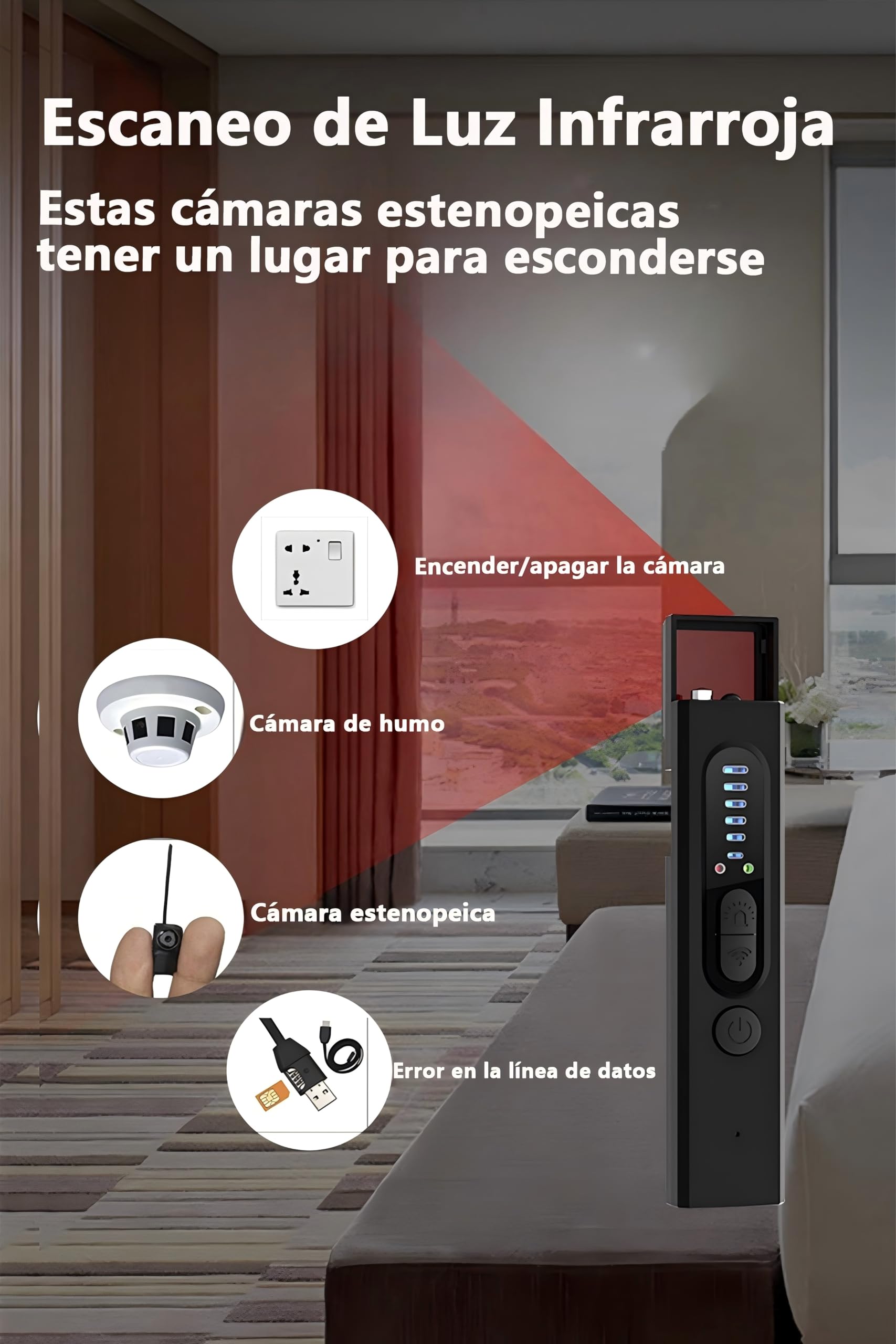 Gonikli Detector de Camaras y Microfonos Ocultos, Camara Espia Espía Oculta, Monitoreo Remoto Detector Portátil Camara Oculta, Inalámbrico, Oficina, Hotel（1.5 * 3 * 10 ） - 3