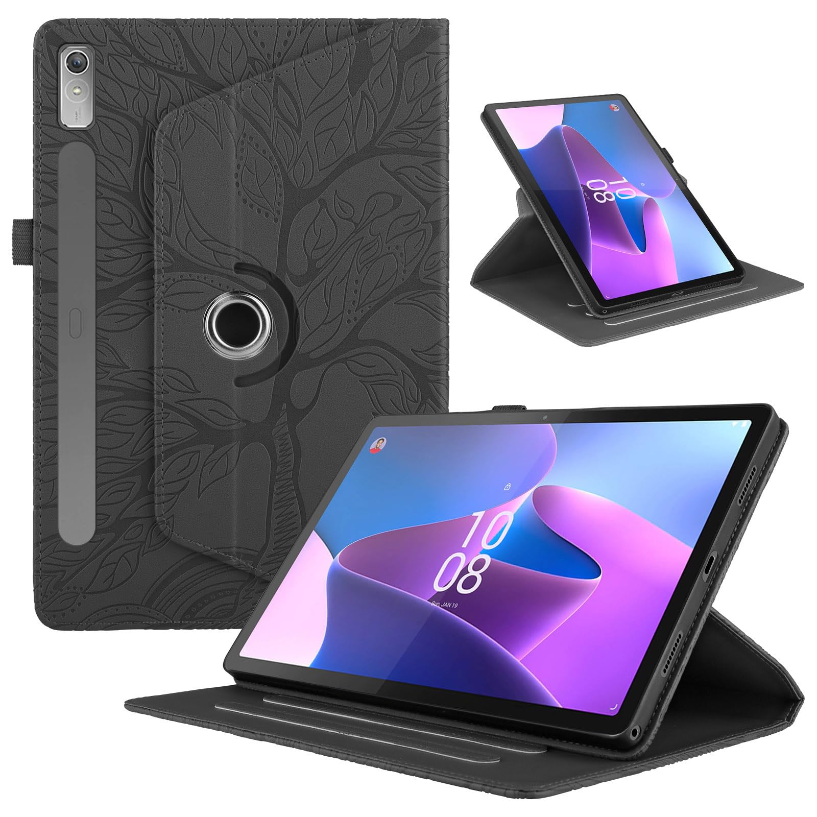 Funda para Samsung Galaxy Tab S9/ S8/ S7 11" (SM-X710/X700/T870) PU Cuero Tablets Protectora Cover 360°Carcasa Giratoria de ángulo Múltiple Stand Función Tablets Funda,Rojo Árboles — view 100