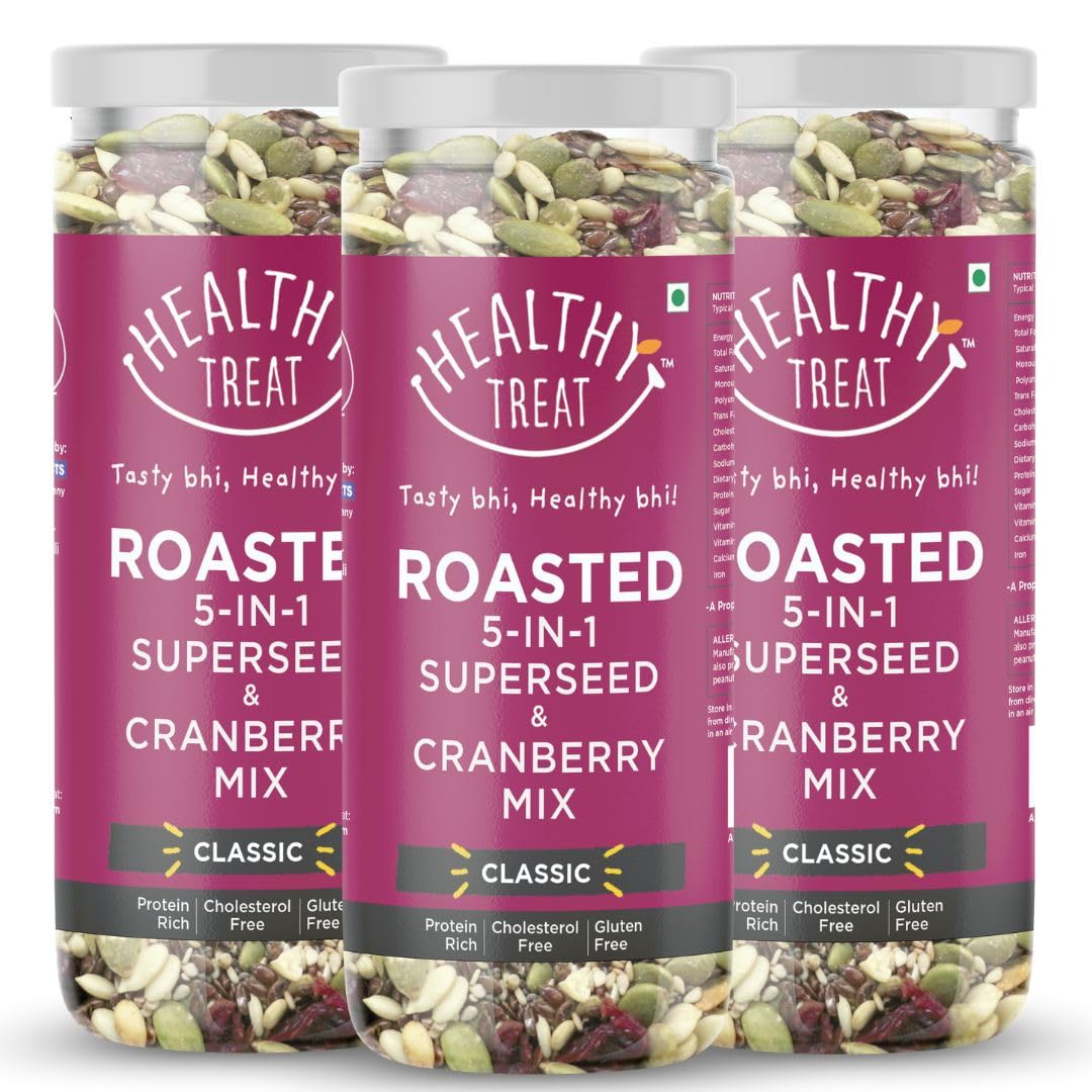 Healthy Treat Roasted 5 In 1 Super Seeds Mix With Cranberry 450Gm ( Pack Of 3 - 150G Each ) | Trail Mix | Seeds Mix | Roasted Seeds Mix For Eating | Mixed Seeds For Weight Loss | Healthy Diet Snacks (B0B5Y86XB5) Amazon Price History, Amazon Price Tracker