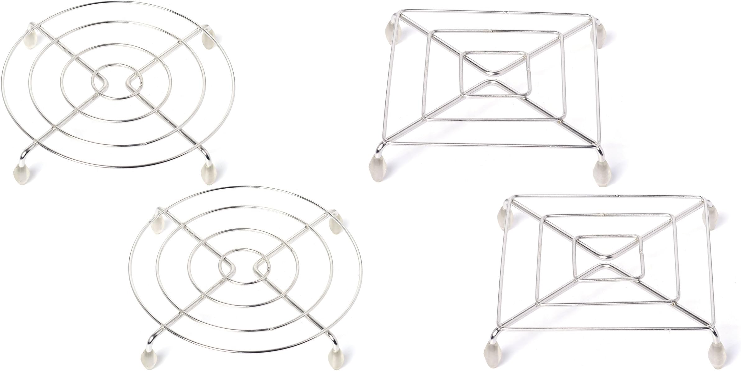 Raffles Stainless Steel Trivet/Table Ring Set, Set of 4-2 Pcs. Square (16 cms) & 2 Pcs. Round (Big, 23 cms)