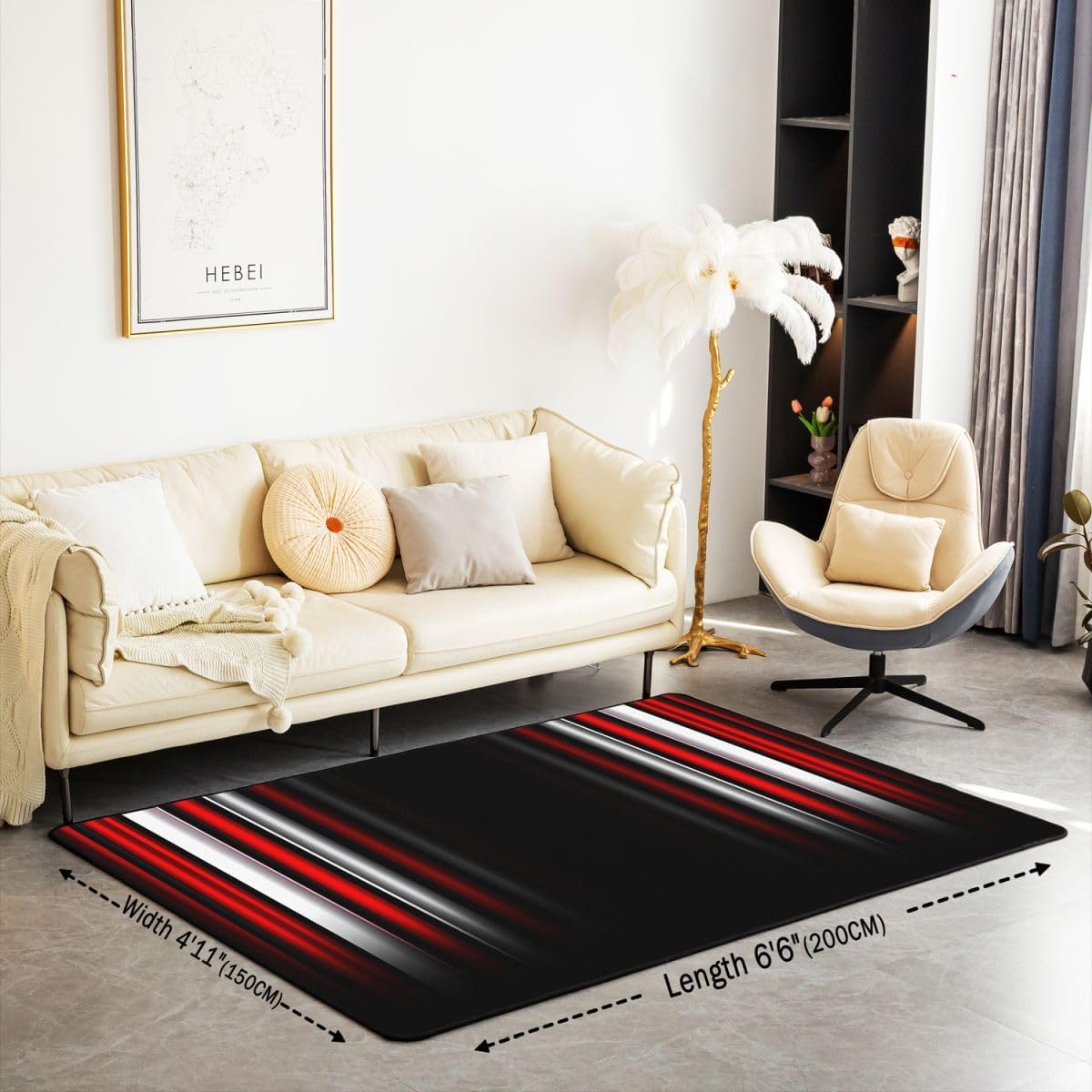 jejeloiu Geometric Strip Lines Area Rug 5x7 Inch for Girls Boys Kids Decorative Rug Setative Modern Rugs for Living Room Bedroom Abstract Gradient Style Red Black White Indoor Floor Mat