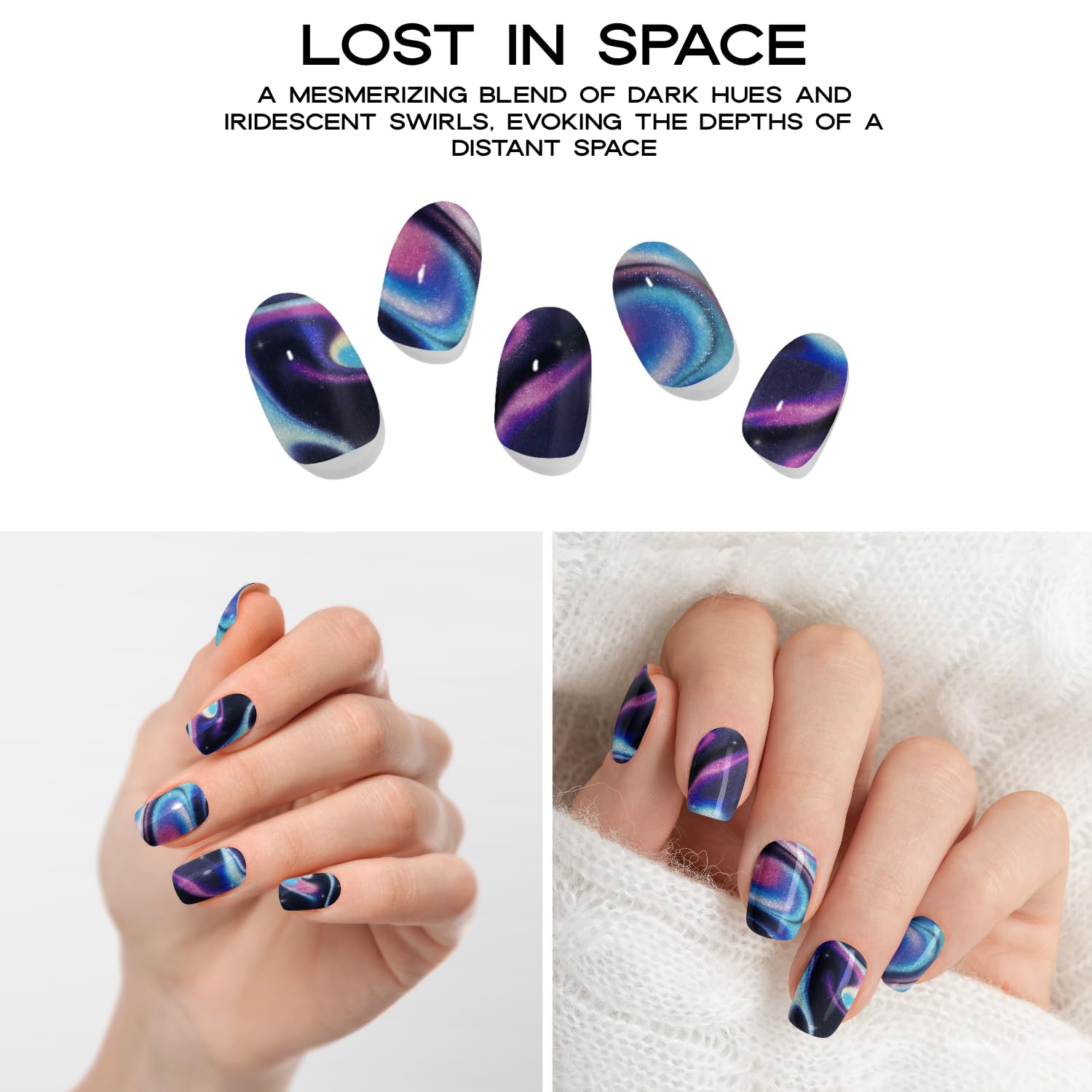 Adora Couture Semi Cured Gel Nail Strips with 20 Pieces, Salon Quality Wraps for Women, Galaxy Swirl Colorful Cateye UV Gel Stickers, UV Light Required, Lost in Space