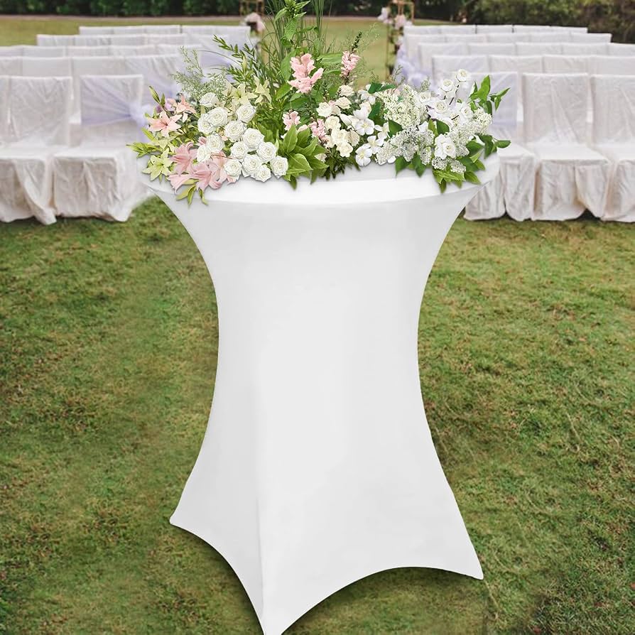 Zhufas 2 Pièces Housse Nappe Extensible 80x110 Cm Blanc - Pour Table Haute Bar, Mange-Debout, Mariage, Anniversaire