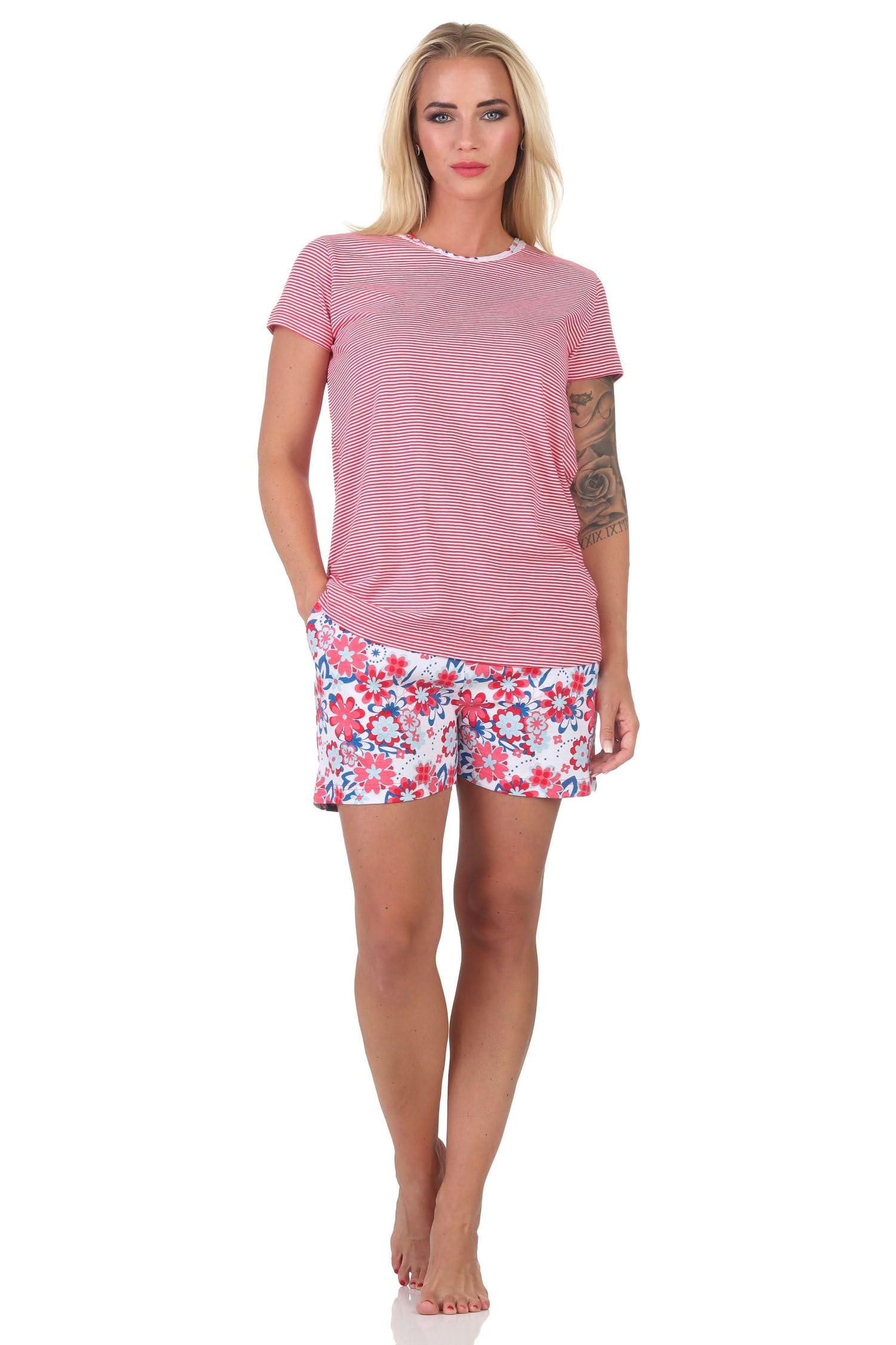 Normann Women's Short Sleeve Pyjamas, Striped Top - Also Available in Plus Sizes, red, 36-38