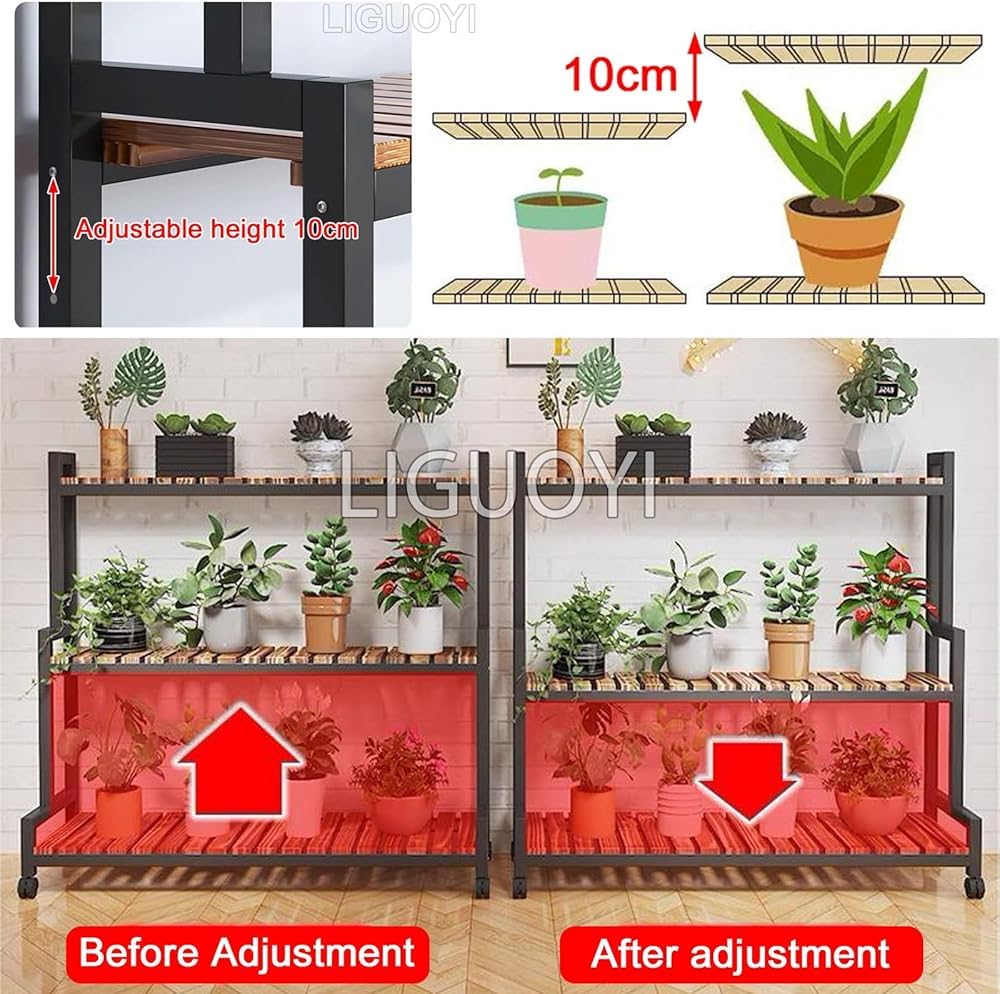 Metall Blumentreppe Pflanzenständer,Holz-Pflanzenregal Leiterregal Mit Rollen Pflanzenregal Platzsparend Leicht Zu Bewegen Für Innen Außen Garten Dekor,N (Size:2 Tier 100cm,Color:weiß)