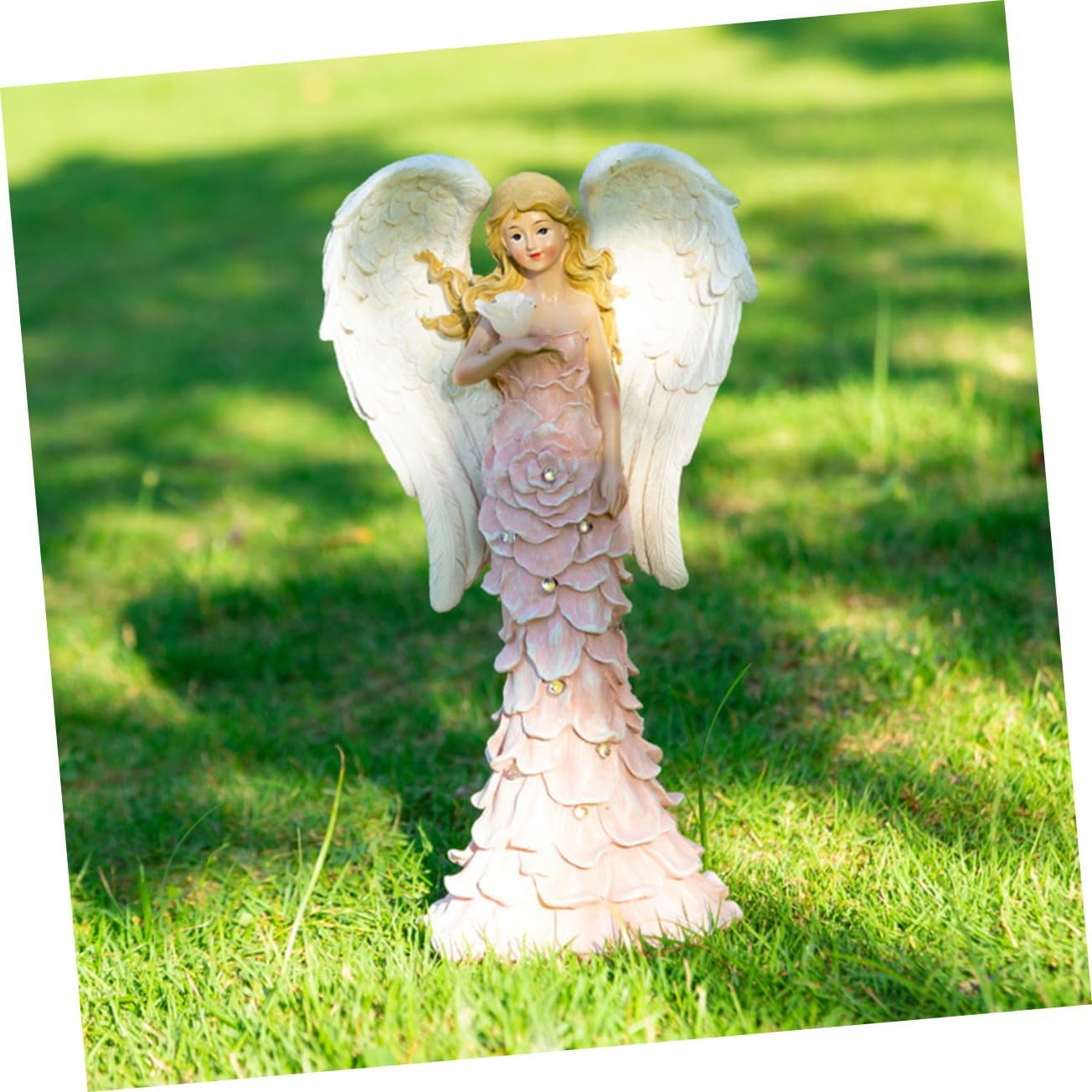 balacoo Solar Angel Light Garden Statue Lifelike Outdoor Decor with Solar Power Smooth Finish for Lawn and Patio Beautiful Resin Design for Angel Figurine Lovers