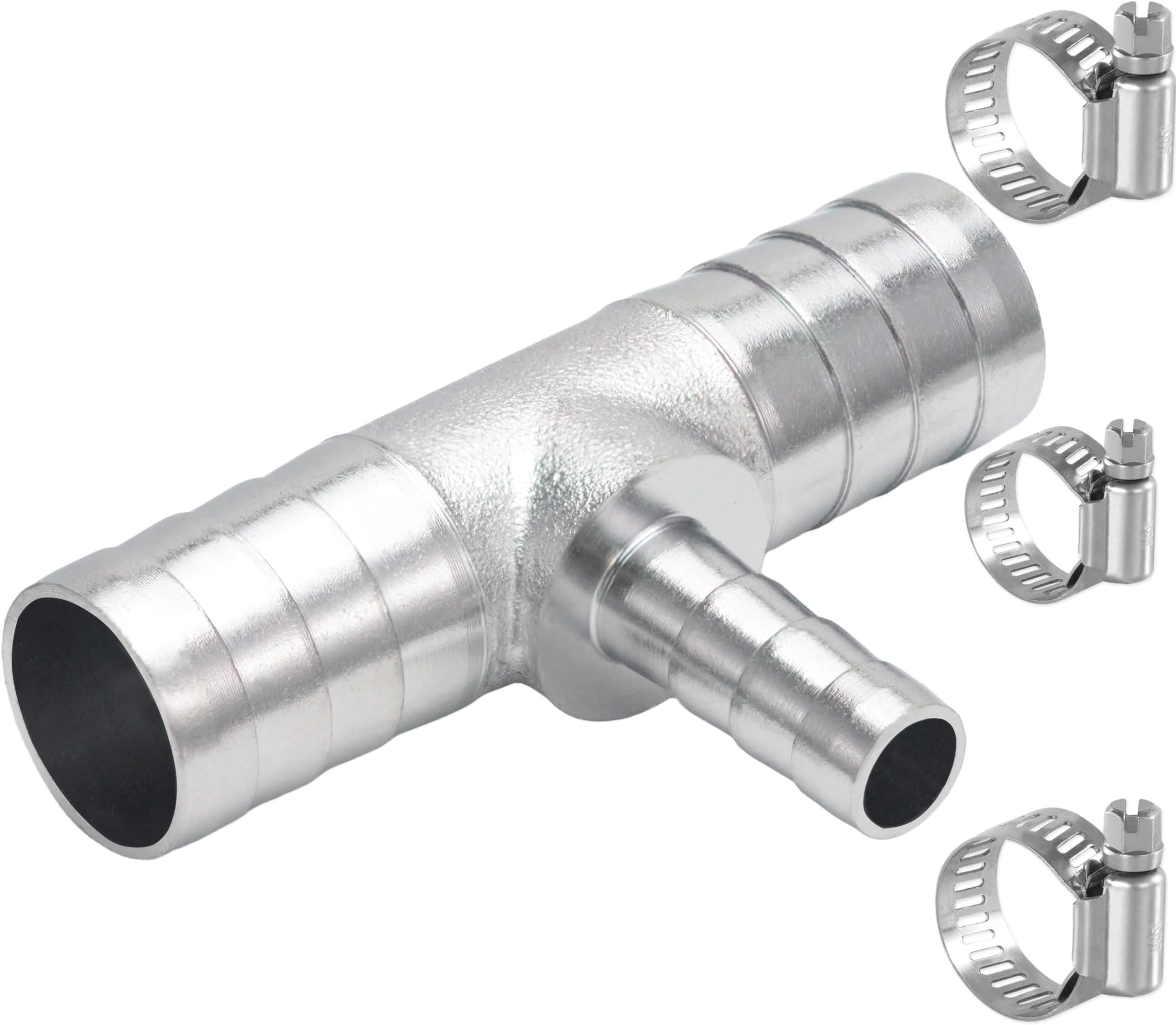 Brass Reducing Tee Hose Barb Fitting 3-Way T Adapter Chrome-Plated, 5/8 (16mm) to 5/16 (8mm) to 5/8 (16mm) Splicer Mender with Clamps air Hose Repair kit for Pipe Line/Fuel/Air 1 PC