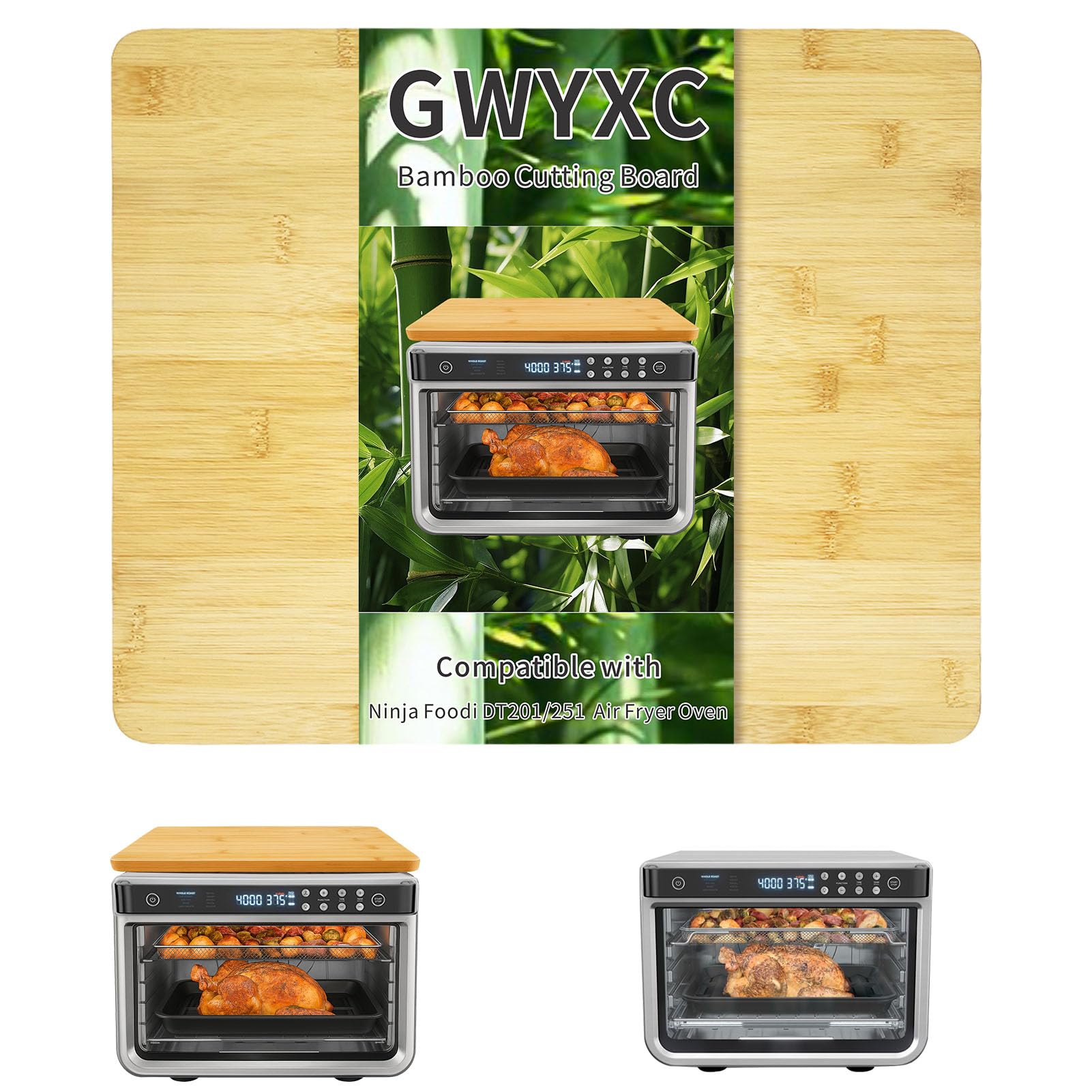 GWYXC Bamboo Oven Cutting Board Compatible with Ninja Foodi DT201/DT251 and Emeril 26QT Air Fryer, 15.75x13.19 Inch with Heat-Resistant Non-Skid Feet to Create Storage Space and Guard Cabinets
