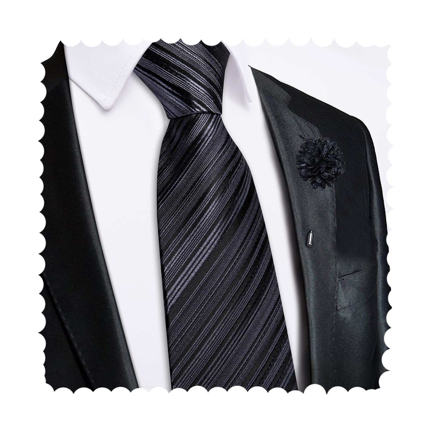 Hi-Tie Zipper Ties for Men Pre-tied Tie Set Lapel Pin Pocket Square and Cufflinks Formal Business Wedding Adjustable Necktie