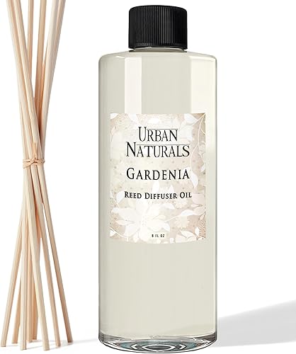Urban Naturals Gardenia - Recambio para difusor de varillas de aceite esencial, tamaño grande de 8 onzas, incluye un juego gratis de varillas de