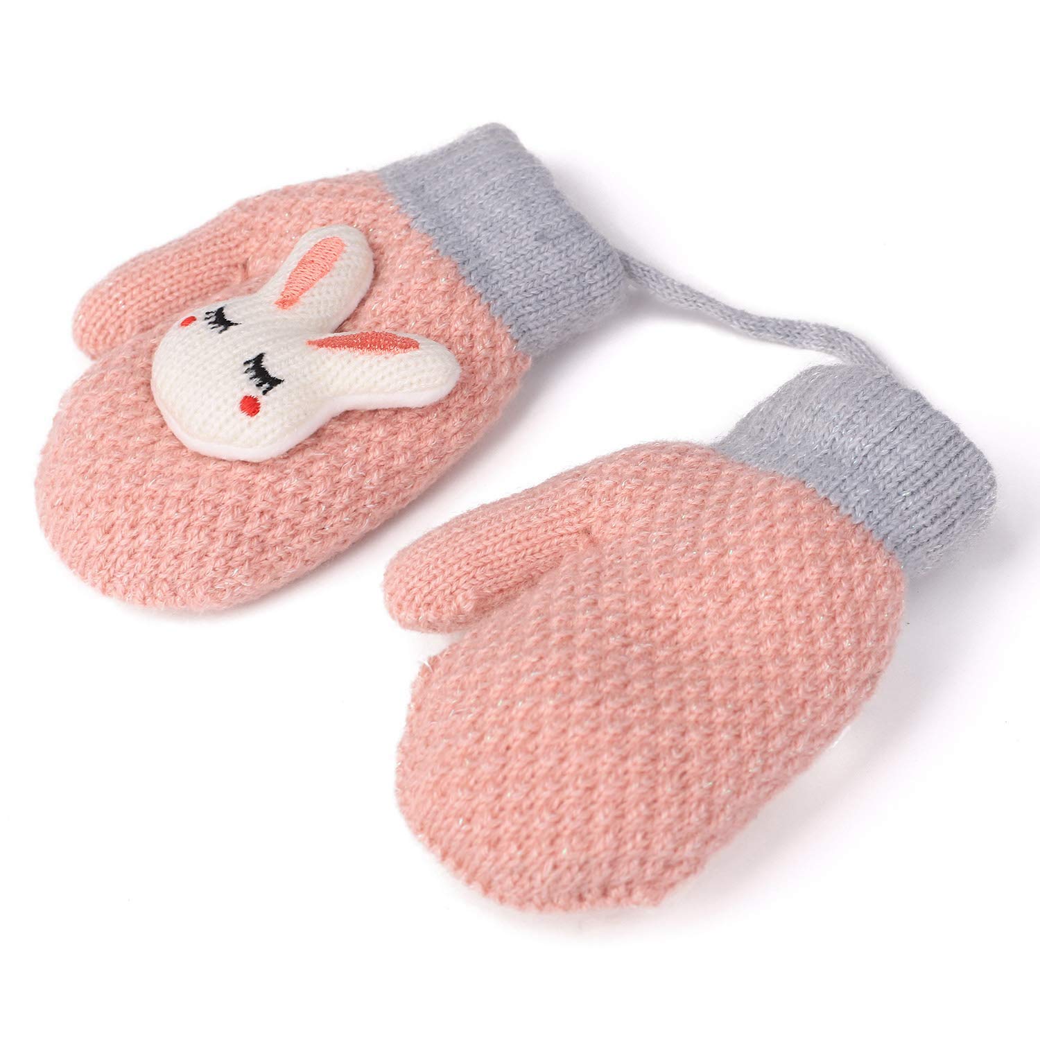 2 pares de mitones para niños pequeños para bebés y niñas invierno Sherpa forrado cálido punto mitones dibujos animados niños guantes (1-3 años) - rosa - Medium