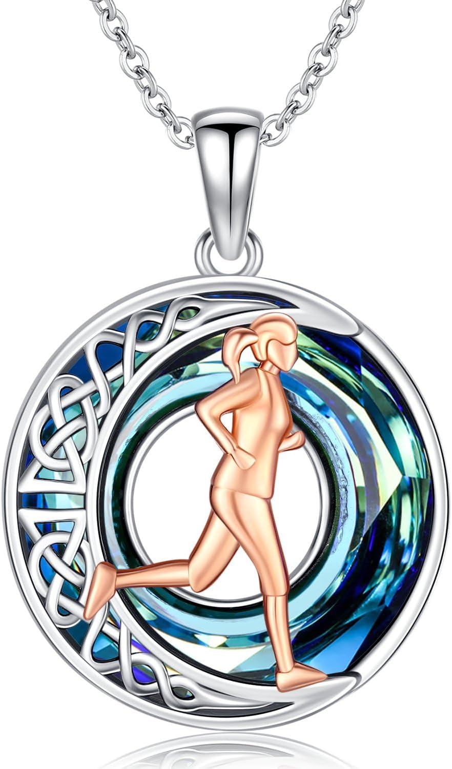 LES OSEWA Crescent Moon Celtic Necklace Sterling Silver Crystal Jewelry Graduation Birthday Gifts for Women