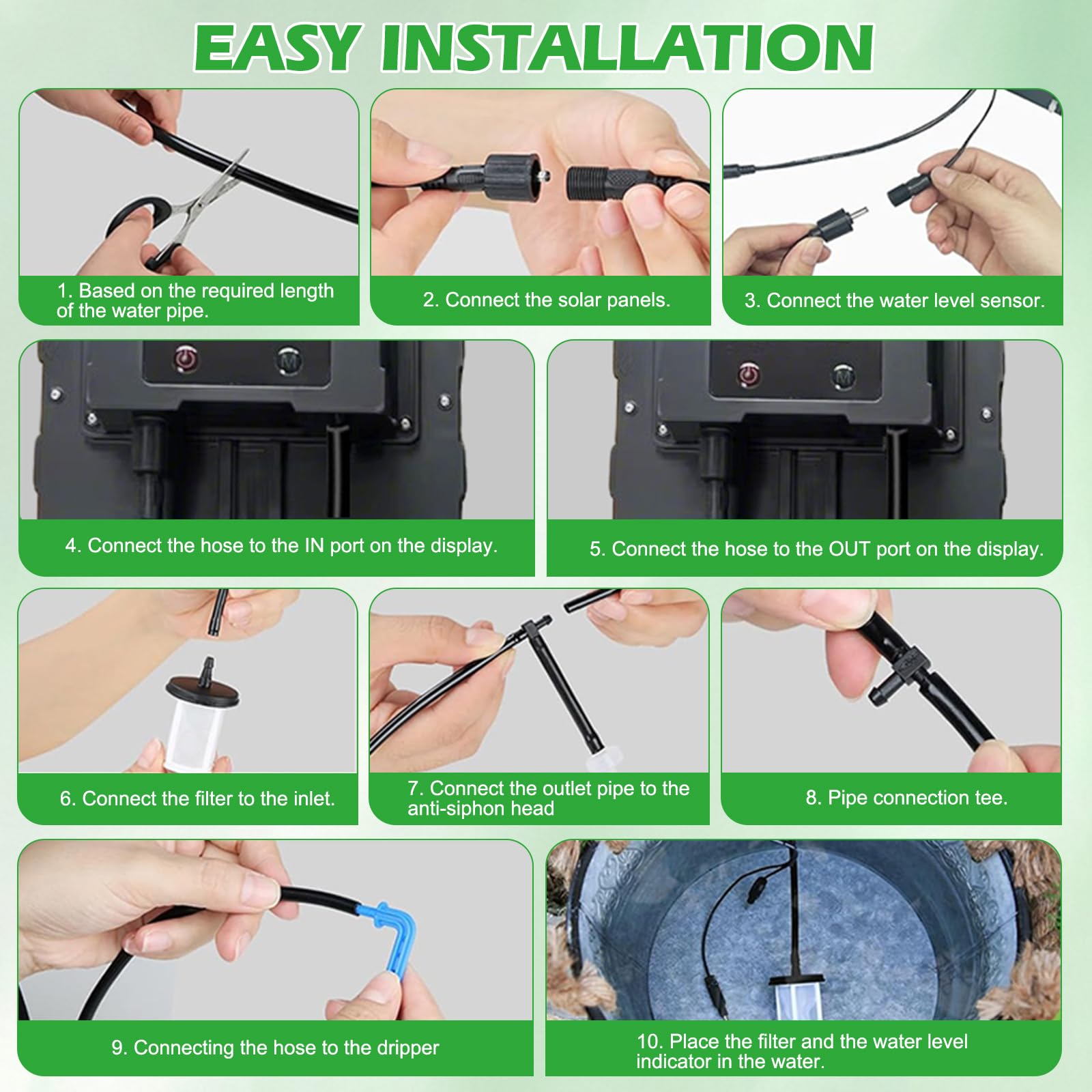 Sistema de riego solar, sistema de riego automático de jardín, kit de sistema de riego por goteo con temporizador y manguera de 20 m, dispositivos de riego automático de 6 modos para plantas, balcón