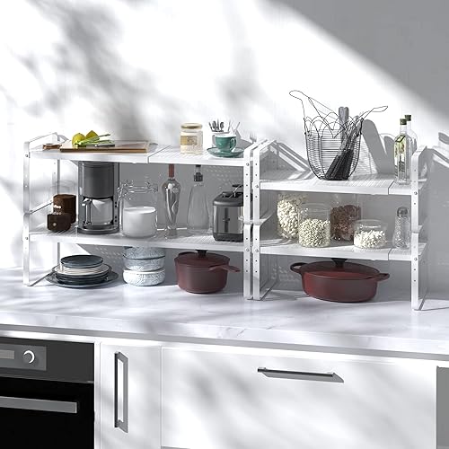 Miniatura 3 de Organizador de estantes de gabinete expandible ajustable de metal para especias, estantes de almacenamiento apilables independientes para gabinete