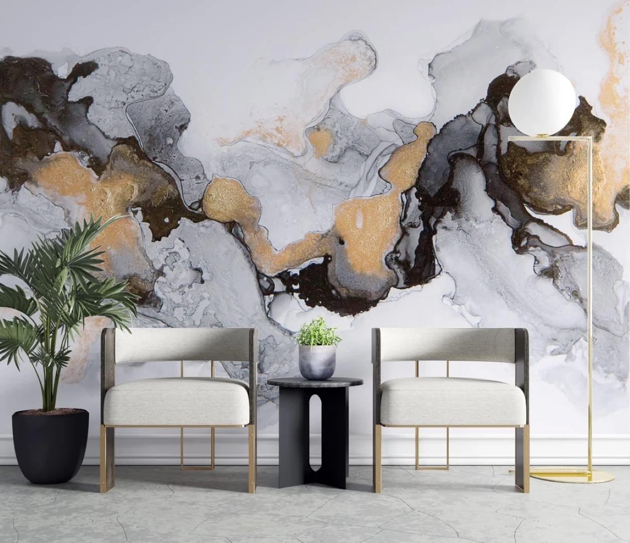 Abstract Ink Waves Liquid Trendy Marble Texture Peel and Stick Wallpaper 100''H x 150''W