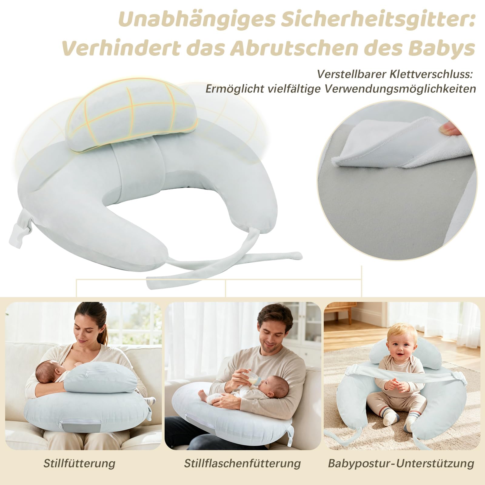 Kleines Stillkissen, Aufblasbares Stillkissen Mond Ideal für Reisen, Nursing Pillow mit Gurt für Rückenentlastung Unterstützt, Stillen und Flaschenfütterung (Grün)