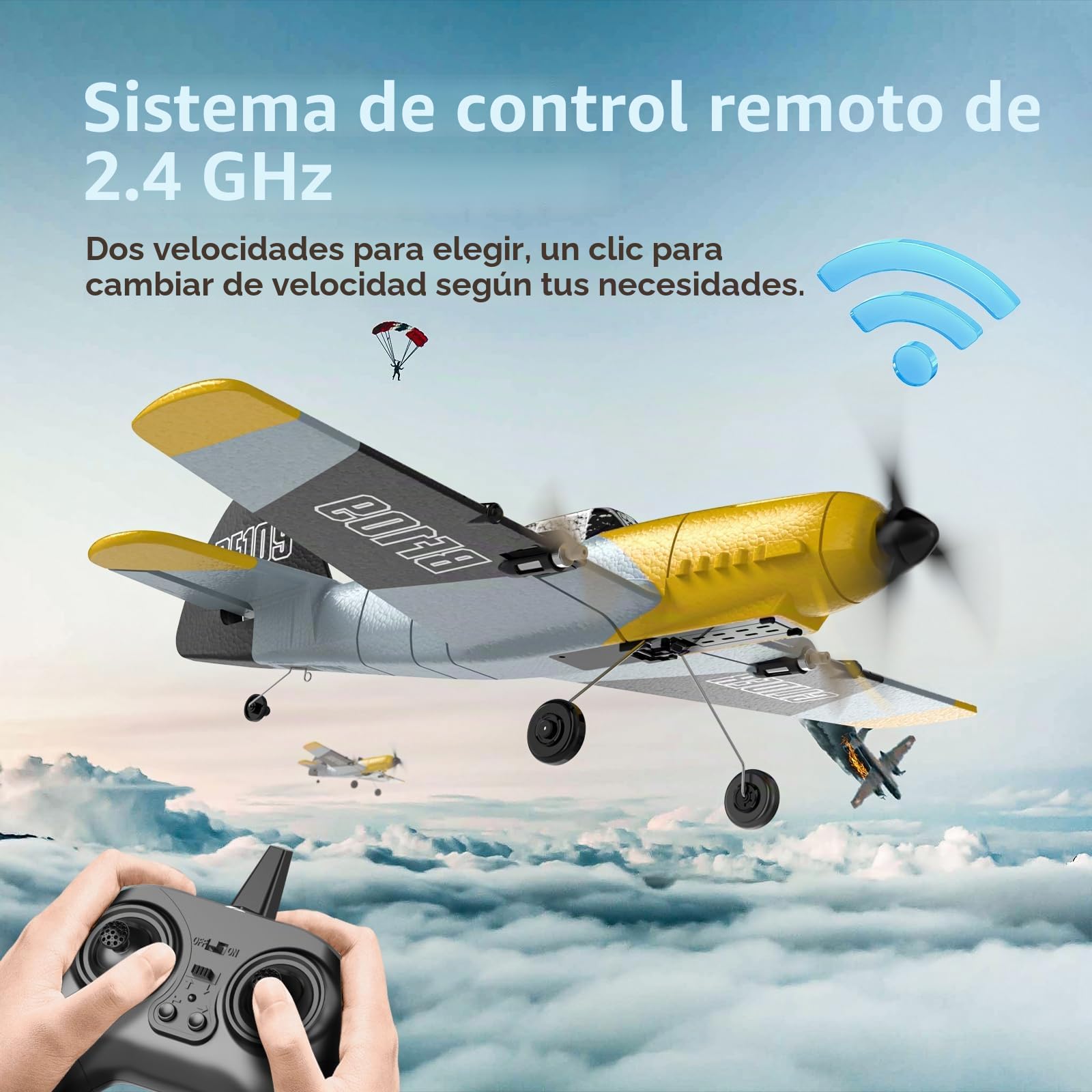 DEERC Avión RC de 3 Canales BF-109 RC Fighter Toy, 2,4 GHz, estabilizador giroscópico de 6 Ejes, Planeador RTF con 2 baterías, Adecuado para Adultos, niños, Principiantes para Volar…