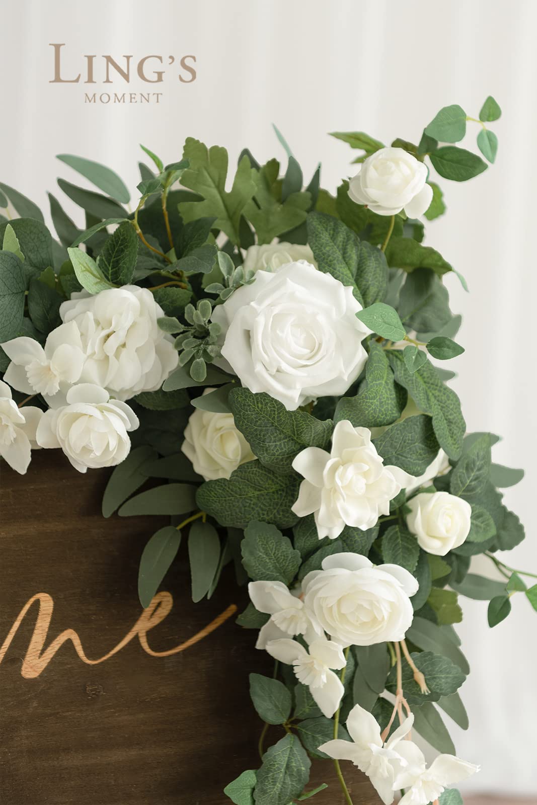 Ling's Moment Classic Wedding Sign Ground Flower Swag (Pack of 2) for Garden Wedding Party Reception Entrance Welcome Signage Floral Decor