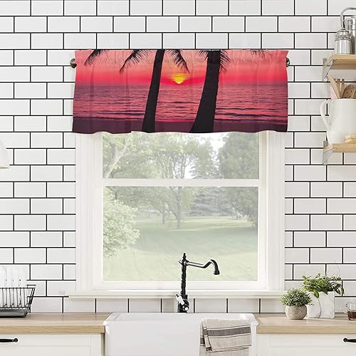 Miniatura 4 de Curtain Valances for Windows, Ocean Coastal Beach Tropical Palm Trees Beautiful Dreamy Sunset Sundown Rod Pocket Valance Window Treatments Short