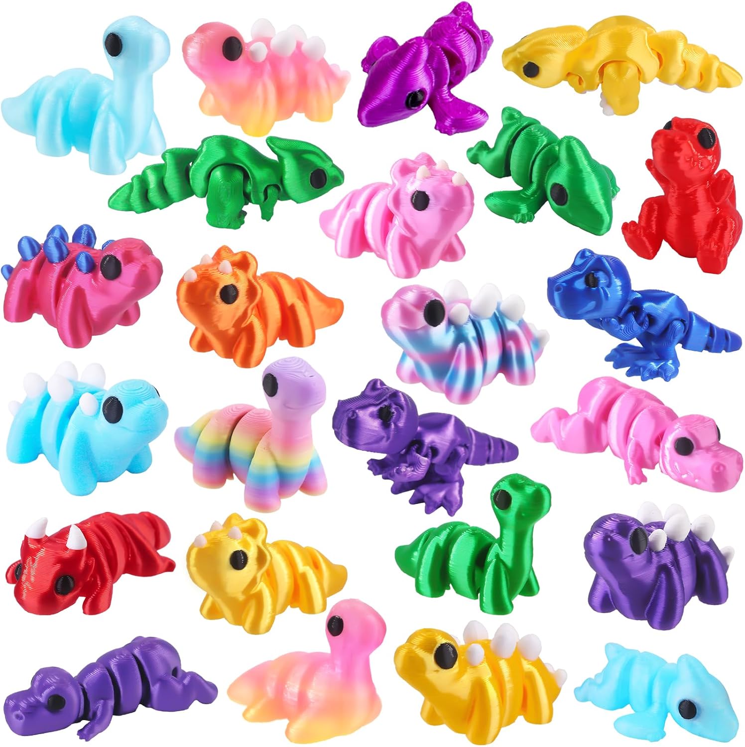 JOICEE 24 Pcs 3D Printed Dinosaur Animals Set, Mini Animals 3D Figurines Toys Set Cute Articulated Flexible Fidget Toys for Party Favors Birthday Rewards Desk Pets Office Home Decor