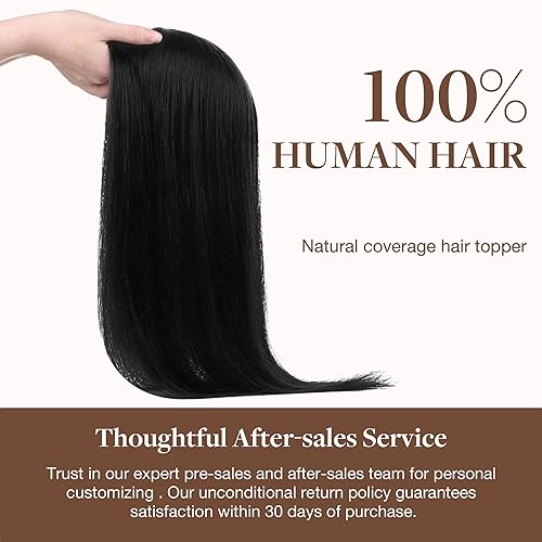 Miniatura 7 de GOO GOO Toppers de cabello humano para mujer, postizo para cabello fino, sin flequillo, base superior mono de 5 x 5 pulgadas, clip invisible, negro