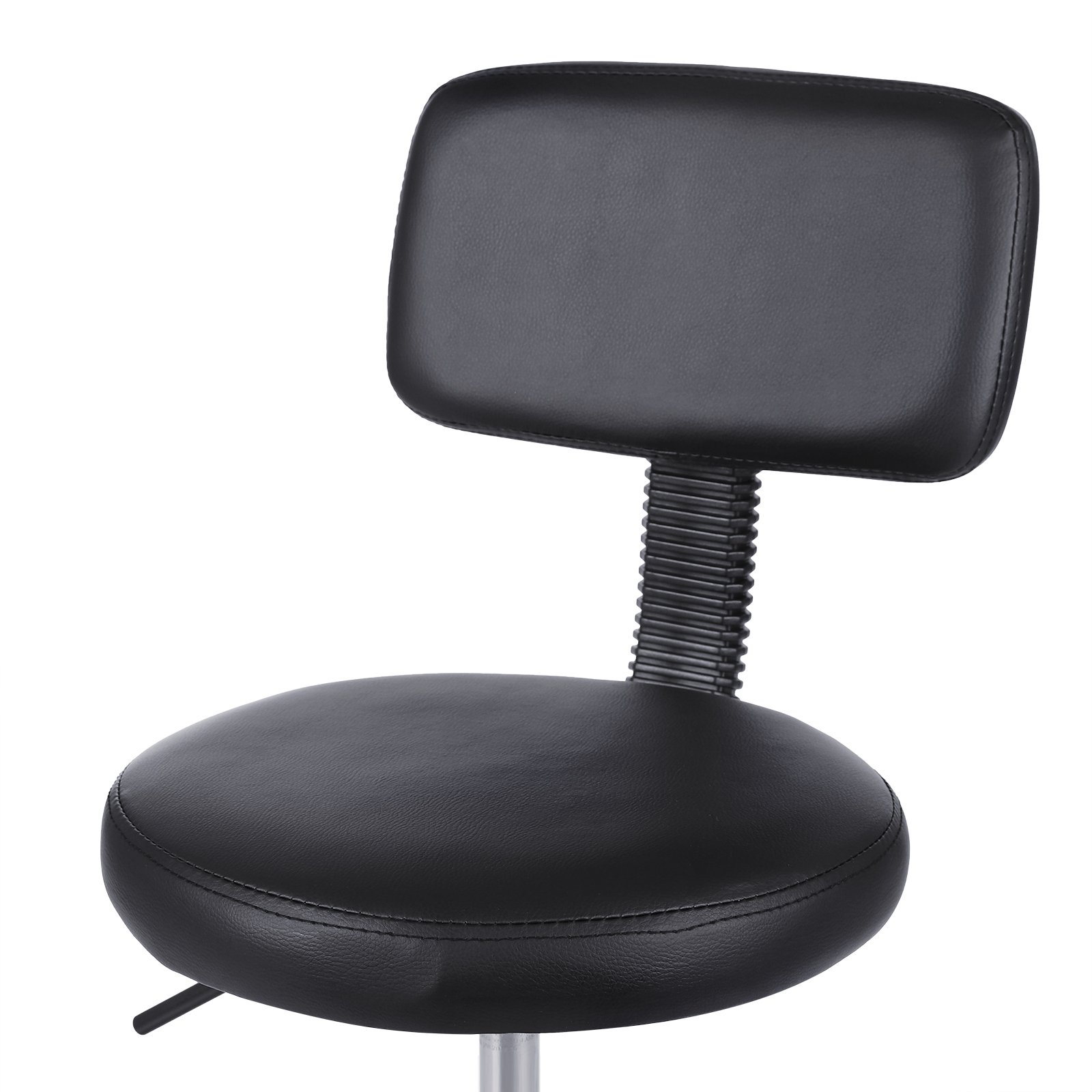 SONGMICS LJB82B - Sgabello da lavoro con ruote, in PU, con schienale regolabile in altezza continua, girevole a 360°, colore: Nero