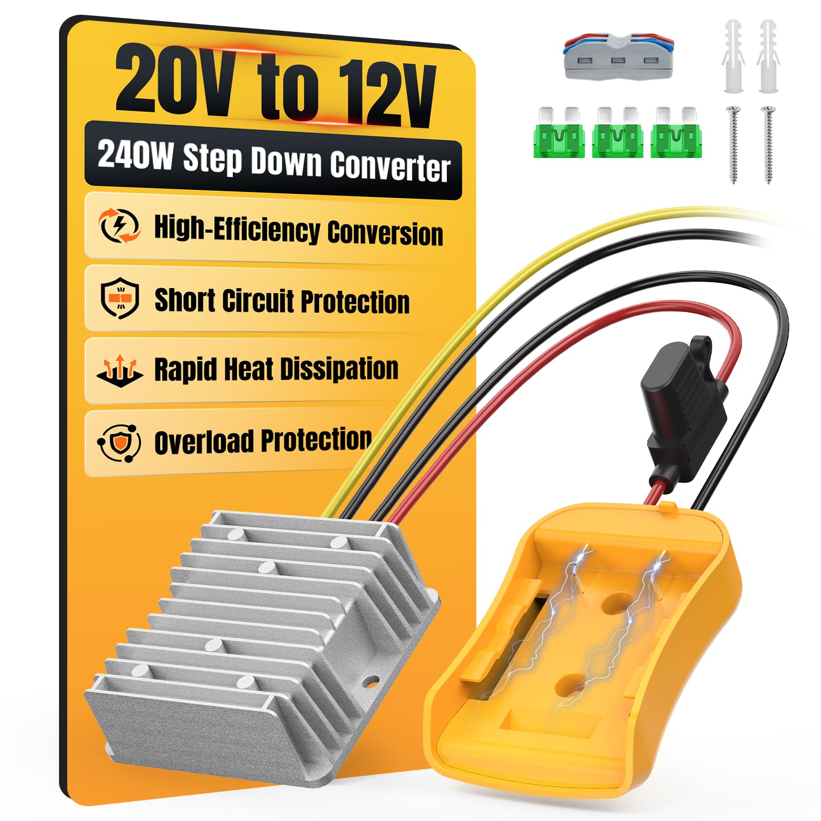 20V to 12V Step-Down Converter Compatible with Dewalt 20V Battery