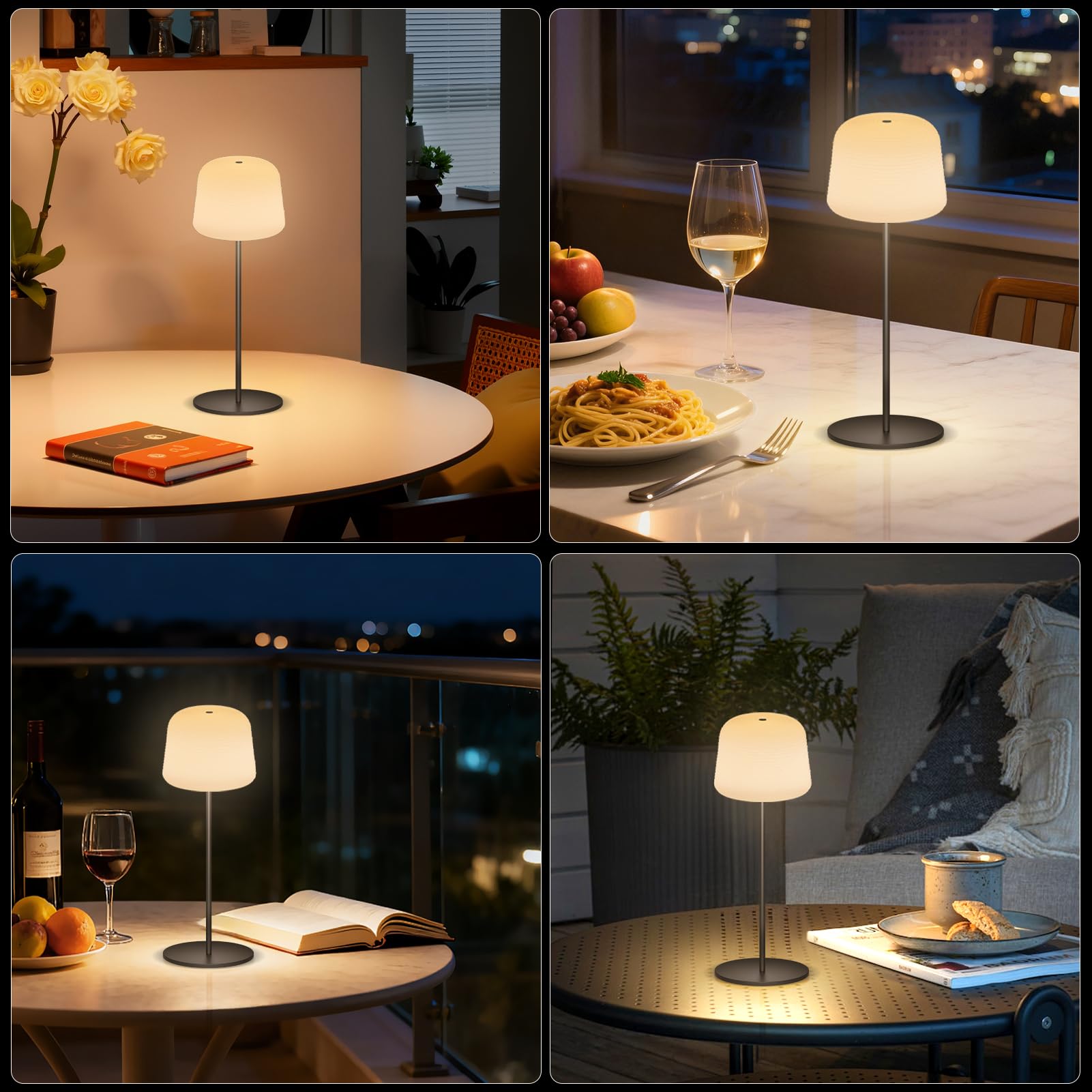 2 Stück 3-in-1 LED Tischlampe Kabellos, Mini Dimmbare Nachttischlampe Mit Touch, USB Aufladbar Mit Akku, 3 Stufen Warmlicht Mit Speicherfunktion, Schutzart IP44, Für Indoor Und Outdoor