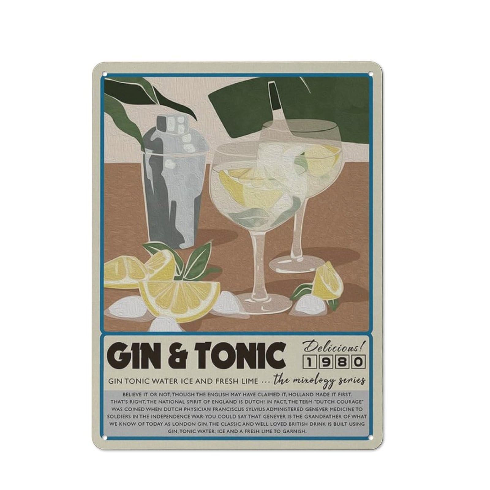 ACDOET Rustic Metal Tin Sign Funny Cocktail Print Decor Gin & Tonic Art Wall Painting Posters Modern Home Kitchen Bar Decoration 12x16 Inch