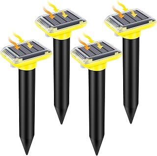 Solar Mole Repellent, Ultrasonic Gopher Repeller Outdoor, Solar Powered Waterproof Snake Repellent Deterrent Gopher Vole Snake Pest and Other Animals from Lawn Garden Yard Home(LightYellow, 4 Packs)