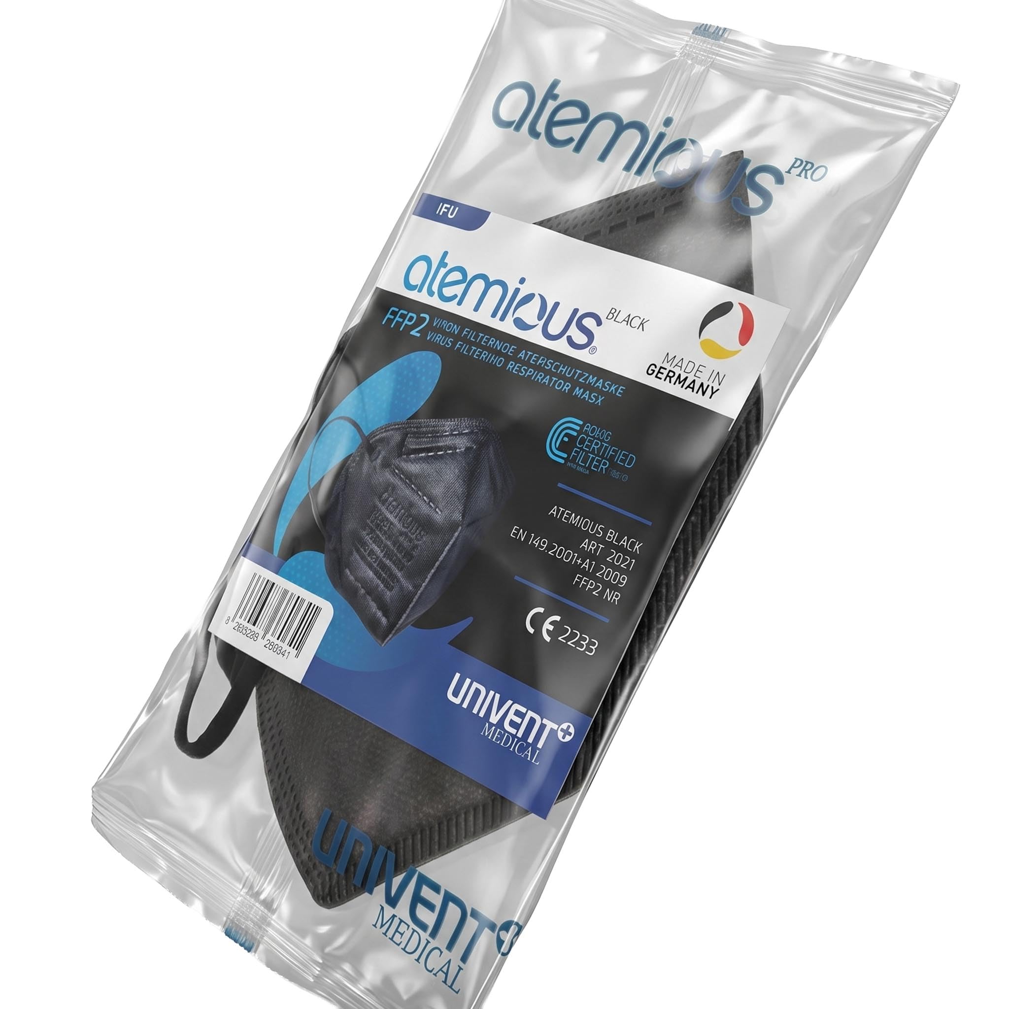 PRO 2 BLACK FFP2 Maske schwarz einzeln verpackt EN 149:2001+A1:2009 CE 2233