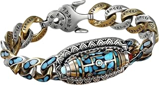 THE MEN THING TURQUOISE NINE-EYED DZI - 12mm Pure Copper Bracelet with Box Clasp for Men & Boys (8 inch) Price In India