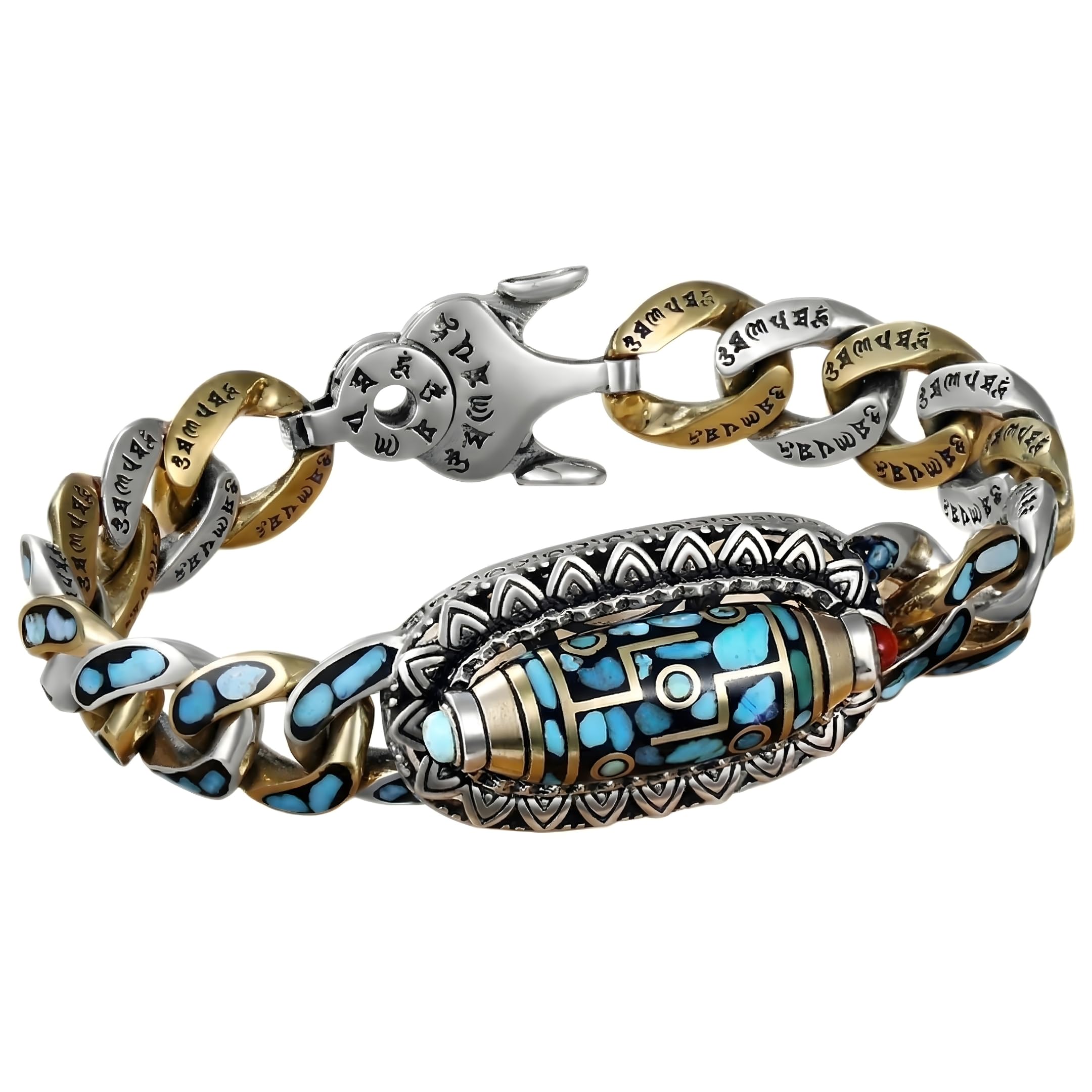 アクセサリー shizu._.r_r_w_49 THE MEN THING TURQUOISE NINE-EYED DZI - 12mm Pure Copper Bracelet