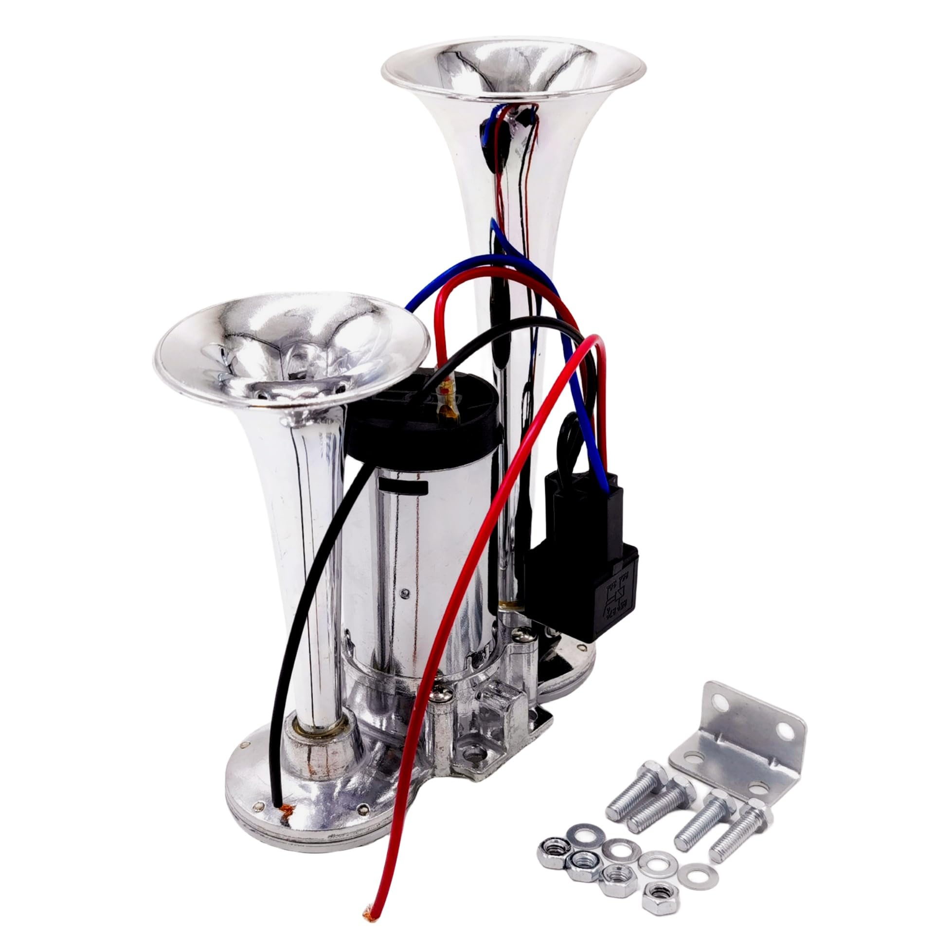 Bocina de Aire para Automóviles, Altavoz Eléctrico Doble Tubo 165db, Plateada, para 12V Automóviles, Camiones, Barcos