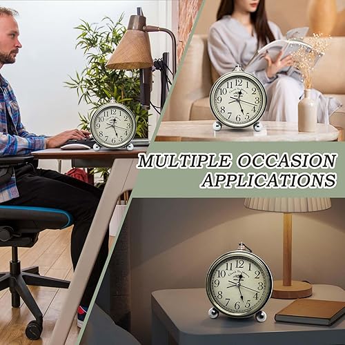Miniatura 8 de Reloj despertador de escritorio retro vintage de metal de 5 pulgadas, reloj analógico silencioso de mesa analógico, funciona con pilas, para mesita