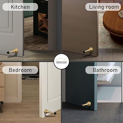 Miniatura 4 de QOGRISUN 's Topes de puerta de latón macizo resistentes, 4 pulgadas de longitud total de tope decorativo de pared con punta de parachoques de goma,