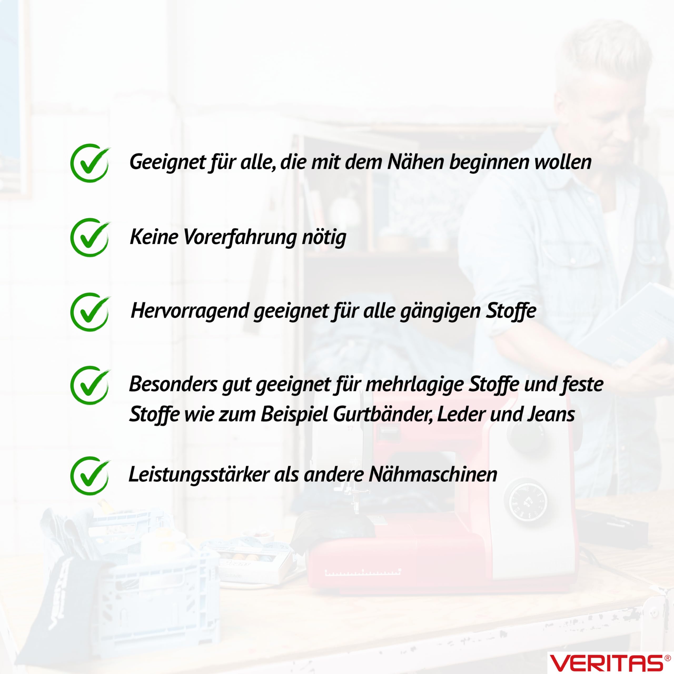 VERITAS Nähmaschine Power Stitch PRO I 17 Stichprogramme I Auto-Fadenspannung & Einfädelhilfe I Fadenabschneider I Einstellbare Stichlänge I LED-Nählicht I Mechanische Nähmaschine (grau-rot)