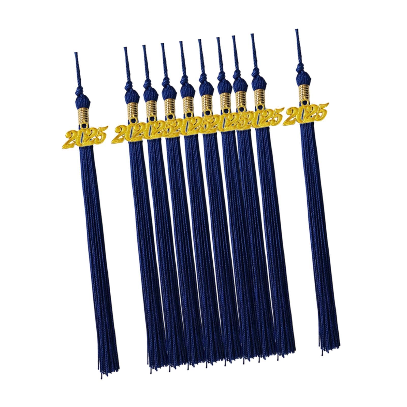 Lot De 10 Pompons De Remise De Diplôme 2025 - Noir, Or, Rouge, Bleu | Longueur 40cm, Pour Toque Universitaire - 2