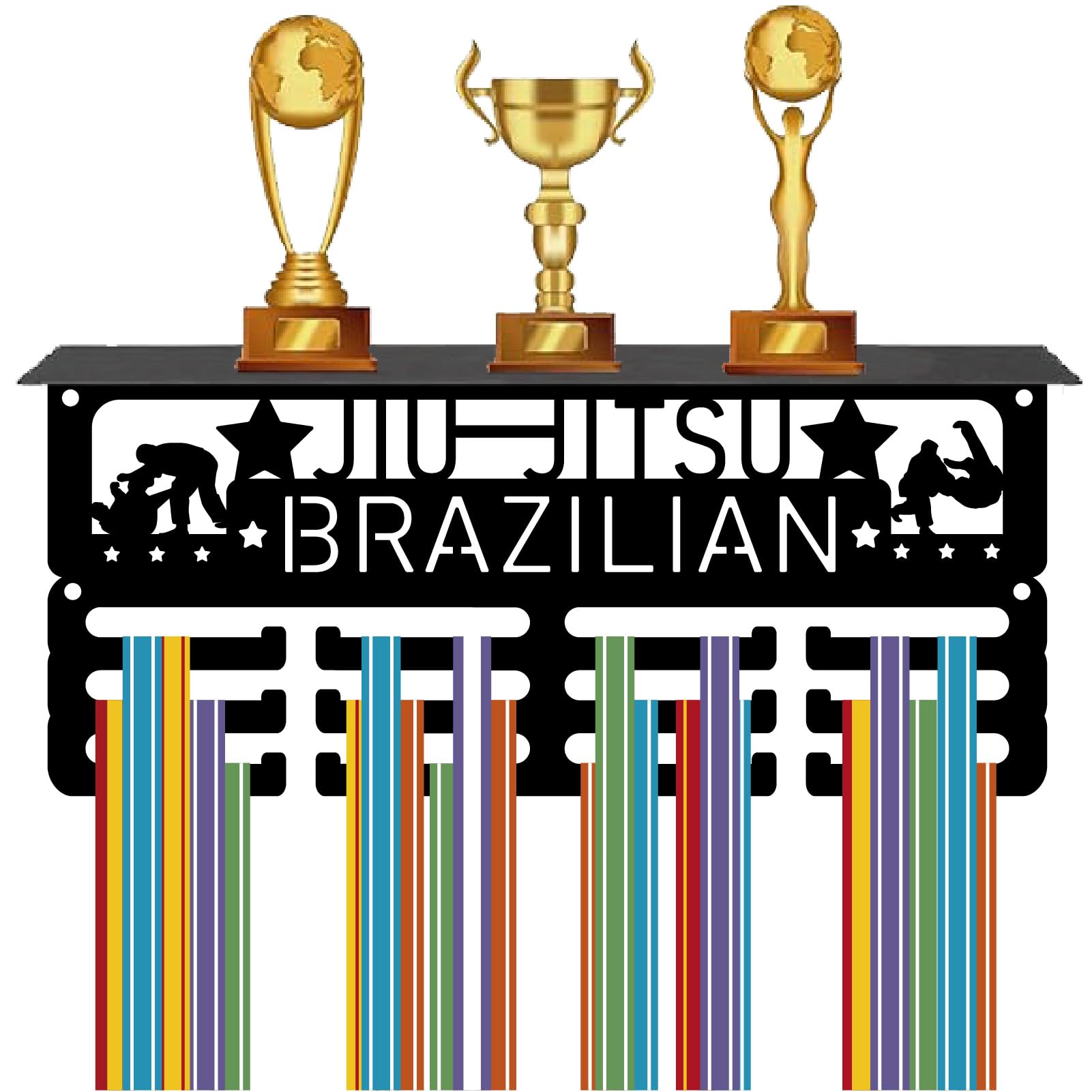 CREATCABIN Soporte para Medallas de Fútbol, Estante para Trofeos, Colgador de Medallas con 12 Gancho, Soporte para Estante Deportivo de 4 s, Soporte para Pared para 70 o Más Medallas para Hombres — view 10
