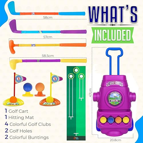 Miniatura 2 de ToyVelt Juego de golf para niños pequeños  palos de golf para niños con 6 pelotas, 4 palos de golf, 2 agujeros de práctica y una alfombrilla de
