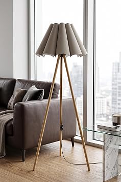 Marrien Woody Tripod Flora Cappuccino Zemin Lambaderi, Kuma  Ba l kl  Ayakl  Lamba ve Salon Oturma Odas  Ayd nlatmas  - Modern Dekoratif Yer Lambas