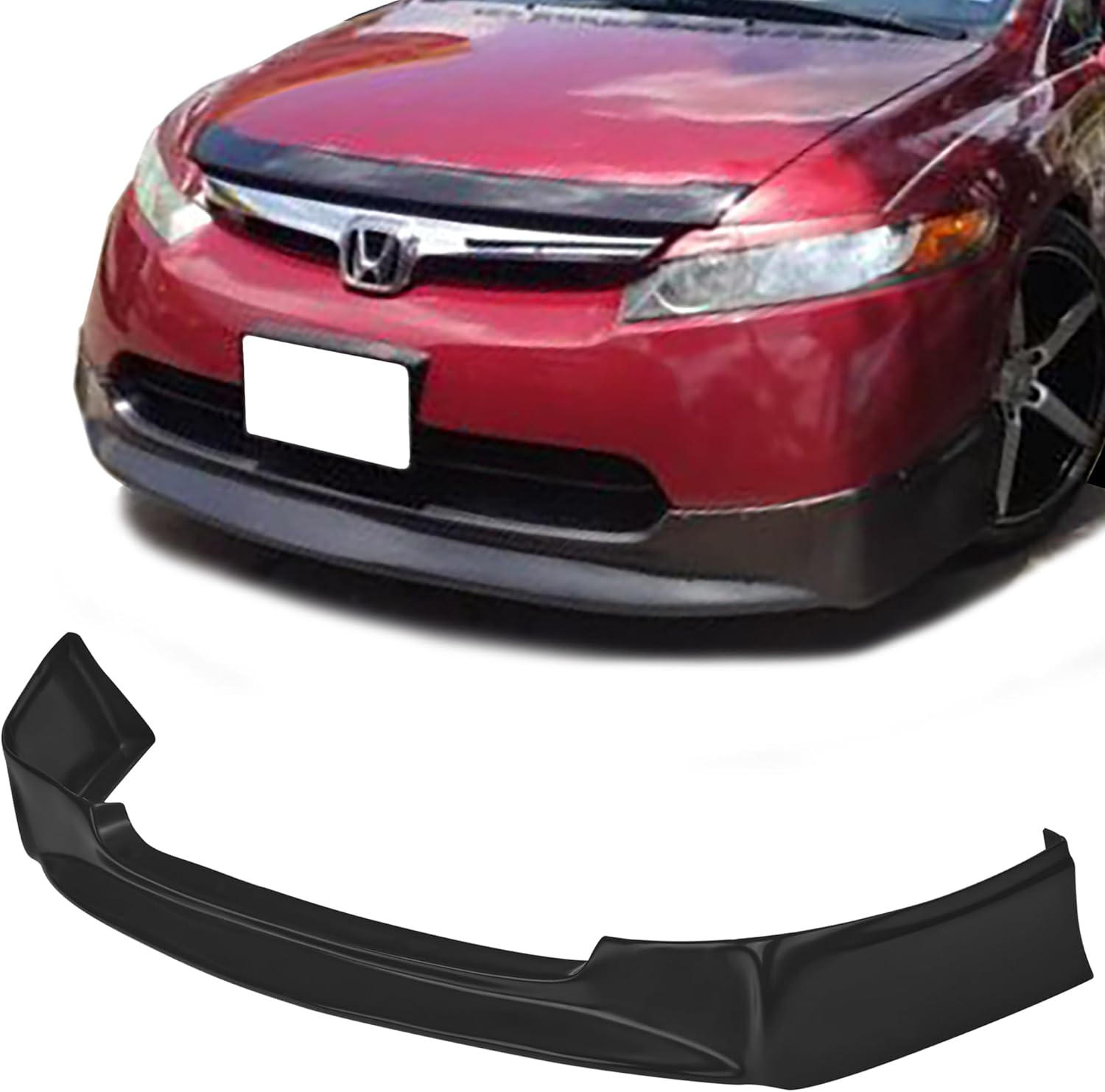 Compatible with/Replacement for Front Bumper Lip, MU Style PU Front Lip Spoiler Black, Fits 2006 2007 2008 Honda Civic 4-Door Sedan
