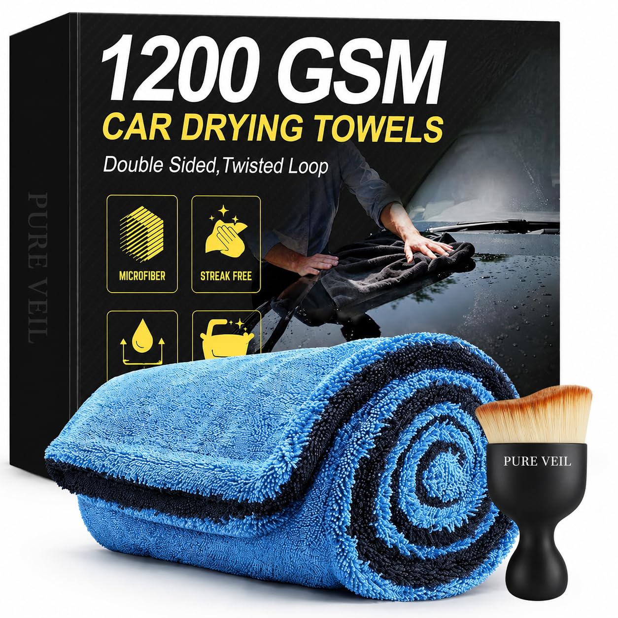 1200 GSM Premium Microfiber Car Cleaning Cloth 60x40 Cm, Ultra Absorbent Twisted Loop Car Drying Towel, Lint Free Scratch Free Car Wash Cloth For Detailing, Polishing, Waxing & Bike Cleaning-image-47