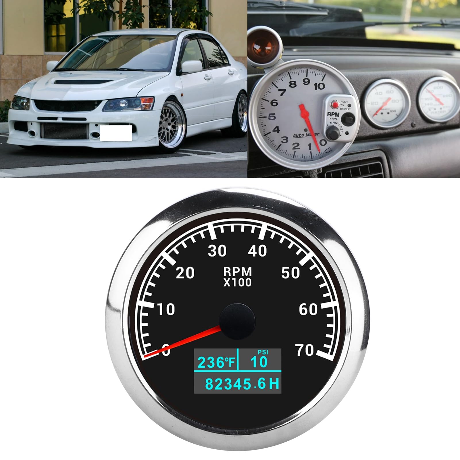 Contagiri per Auto Contagiri Multifunzionale Efficiente 3 in 1 per Appassionati di Auto o Hobbisti ABS in Acciaio Inossidabile (quadrante nero)