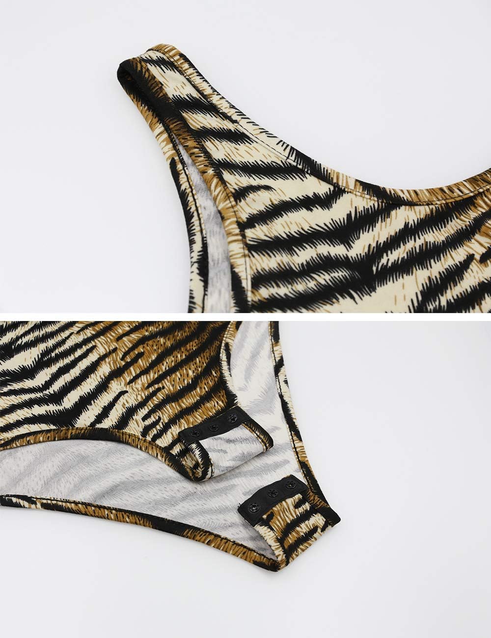 Queen.M Women's Sexy Bodysuit Leopard Snake Skin Leotard Tank Top Sleeveless Scoop Neck Bodycon Jumpsuit Onesie Romper - Image 5