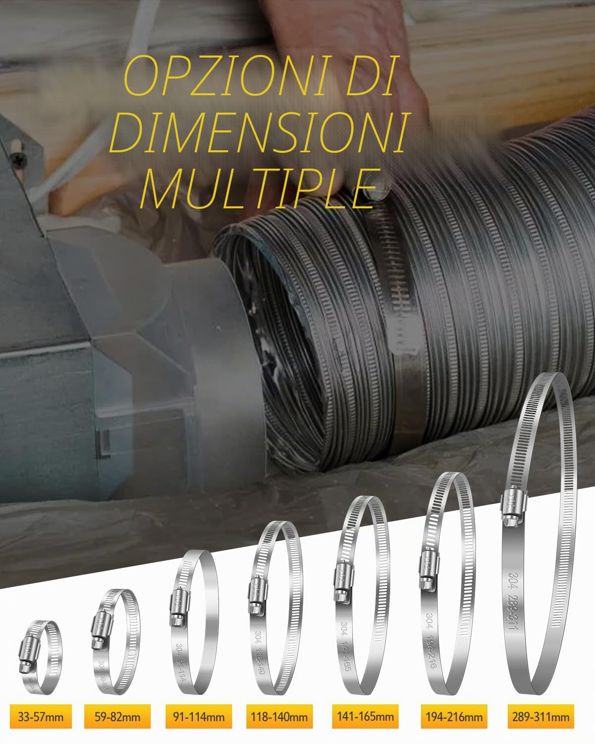 Caianwin 6 fascette stringitubo di grandi dimensioni, 141-165 mm, regolabili, in acciaio inox 304, per automotive, meccaniche, agricoltura