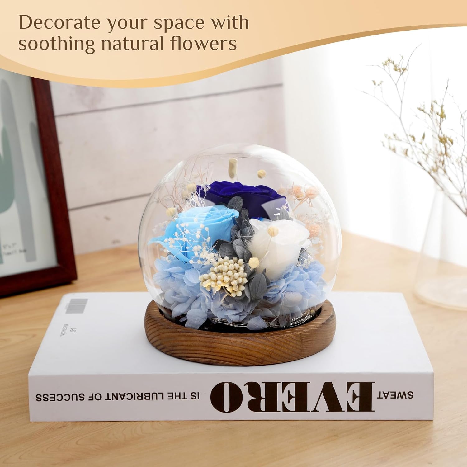 Preserved Flowers,Rose in Glass Dome with LED Light, Gifts for Her, Women, Mom,Grandma,Girlfriend, Wife - Style5 - Image 5